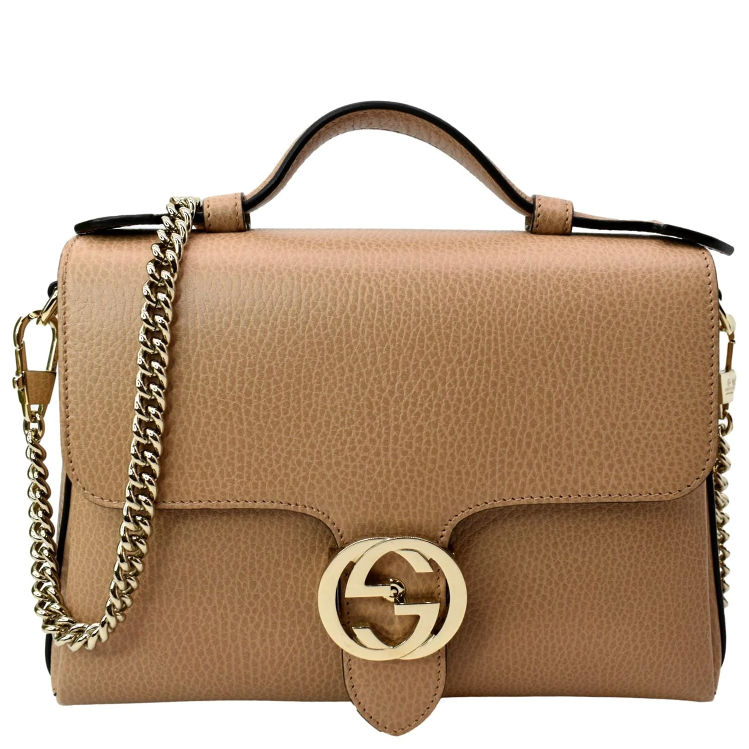 GUCCI GG Interlocking Leather Chain Shoulder Bag Brown 510302