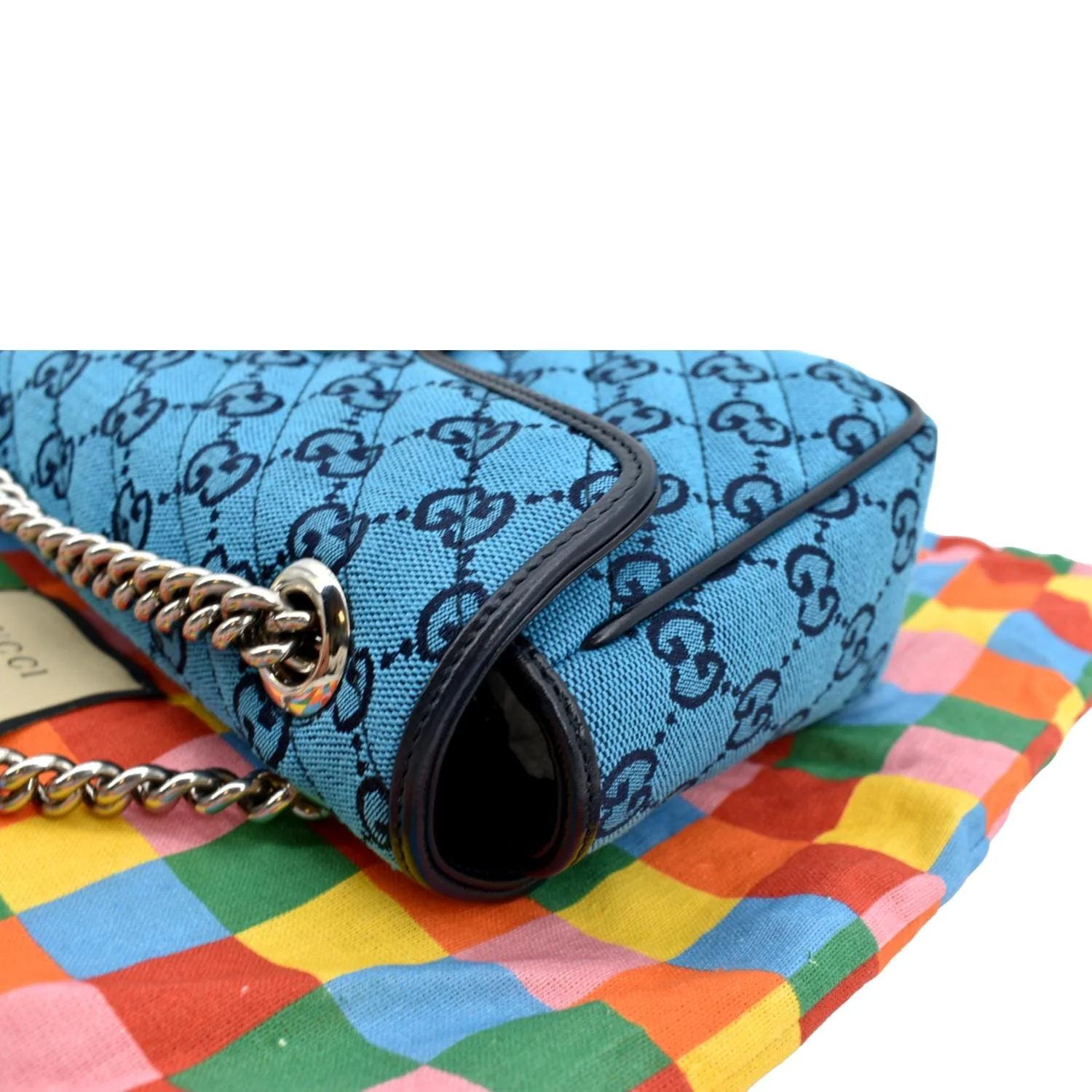 GUCCI GG Marmont Canvas Leather Crossbody Bag Blue 443497 - Image 5