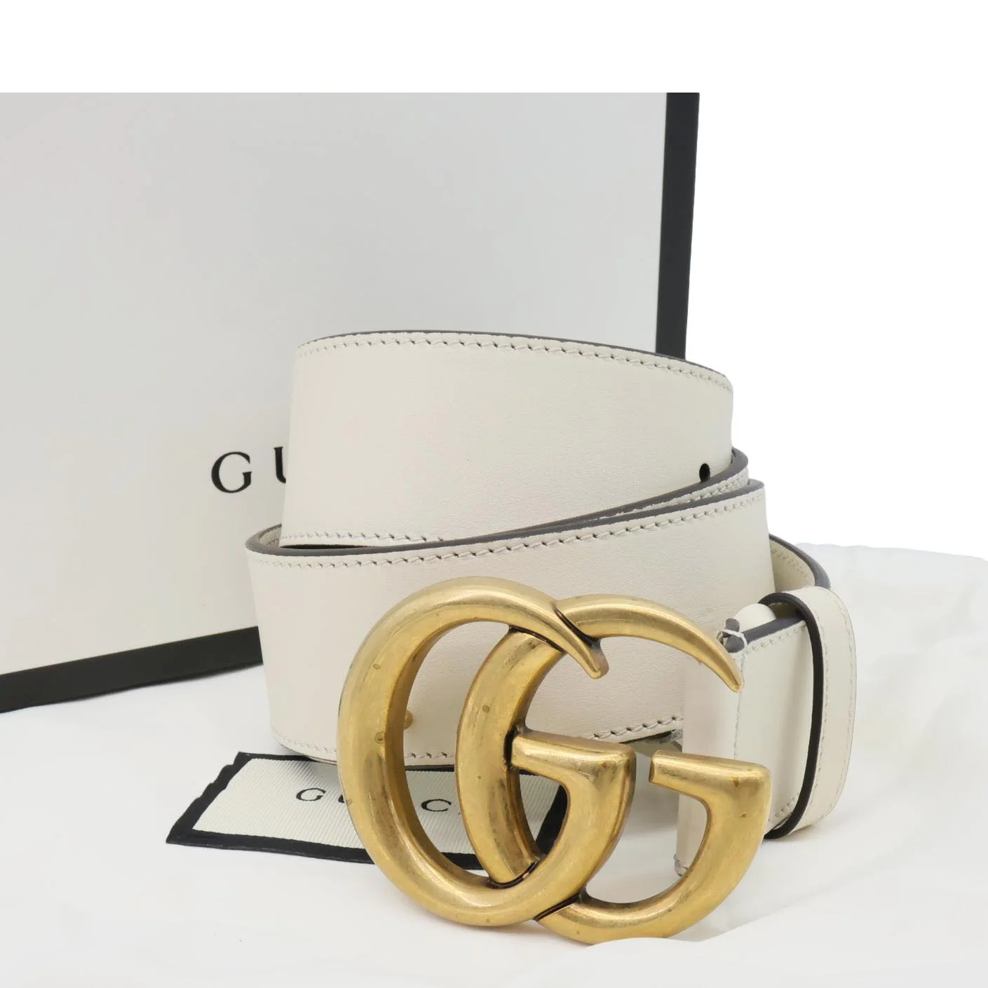 GUCCI Double G buckle Marmont Leather Belt Beige 400593 Size 105/42 - Image 2