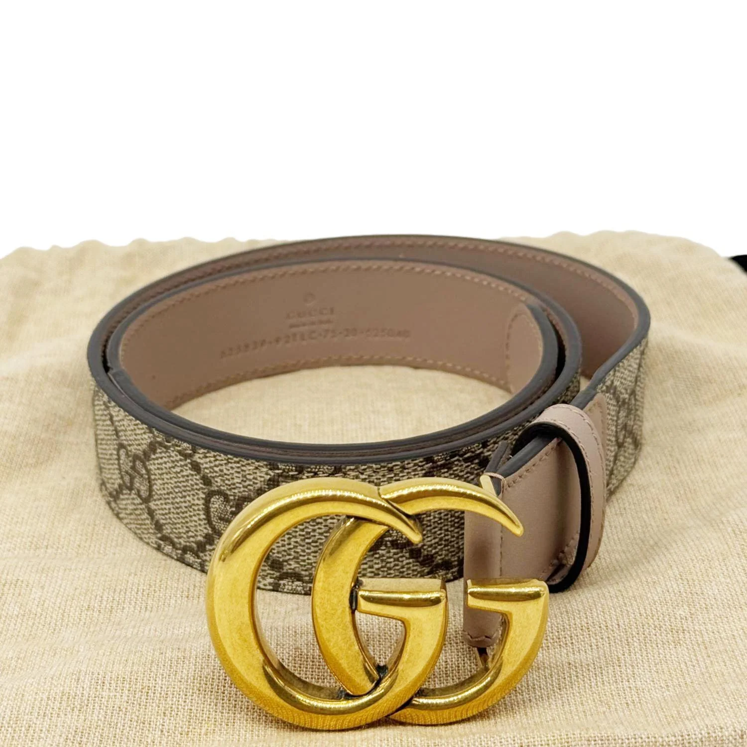 GUCCI Marmont GG Supreme Leather Belt Beige 625839 Size 75.30 - Image 5