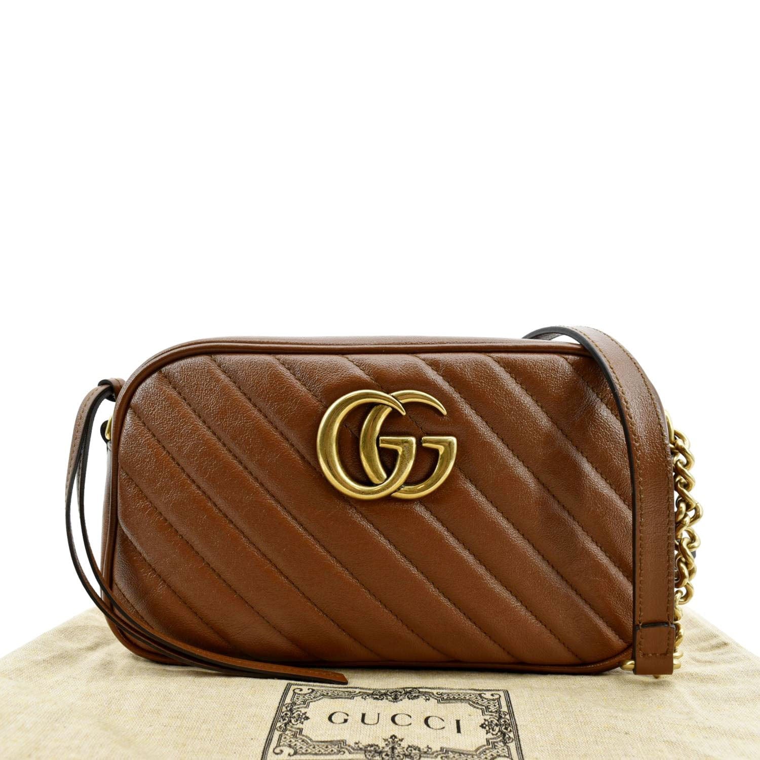 GUCCI GG Marmont Diagonal Leather Crossbody Bag Brown - Image 3