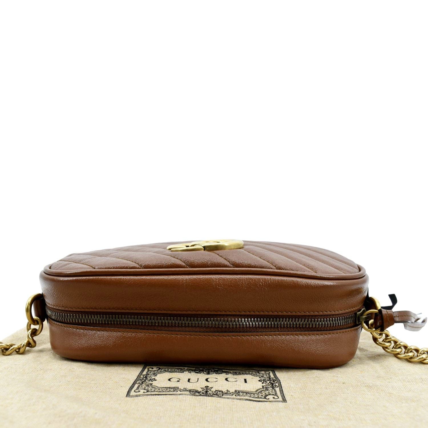 GUCCI GG Marmont Diagonal Leather Crossbody Bag Brown - Image 5