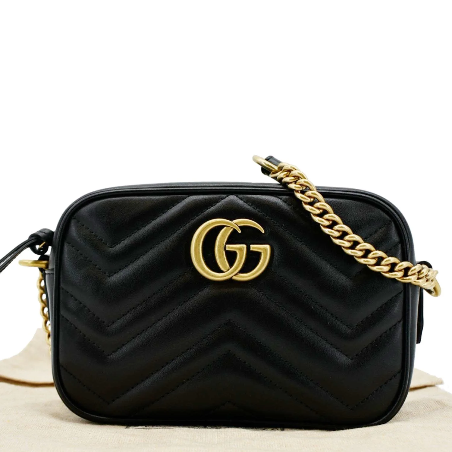 GUCCI GG Marmont Mini Calfskin Matelasse Crossbody Camera Bag Black 634785 - Image 3