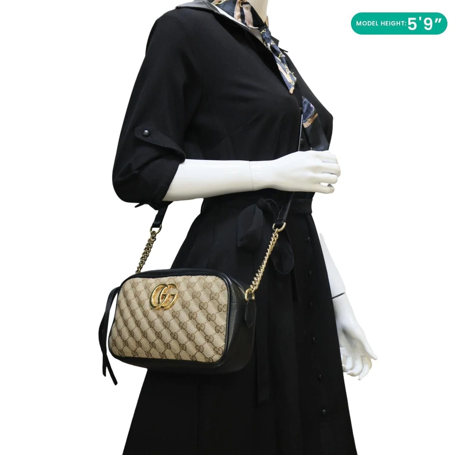 GUCCI Marmont Small Monogram Canvas Crossbody Camera Bag Beige 447632 - Image 2