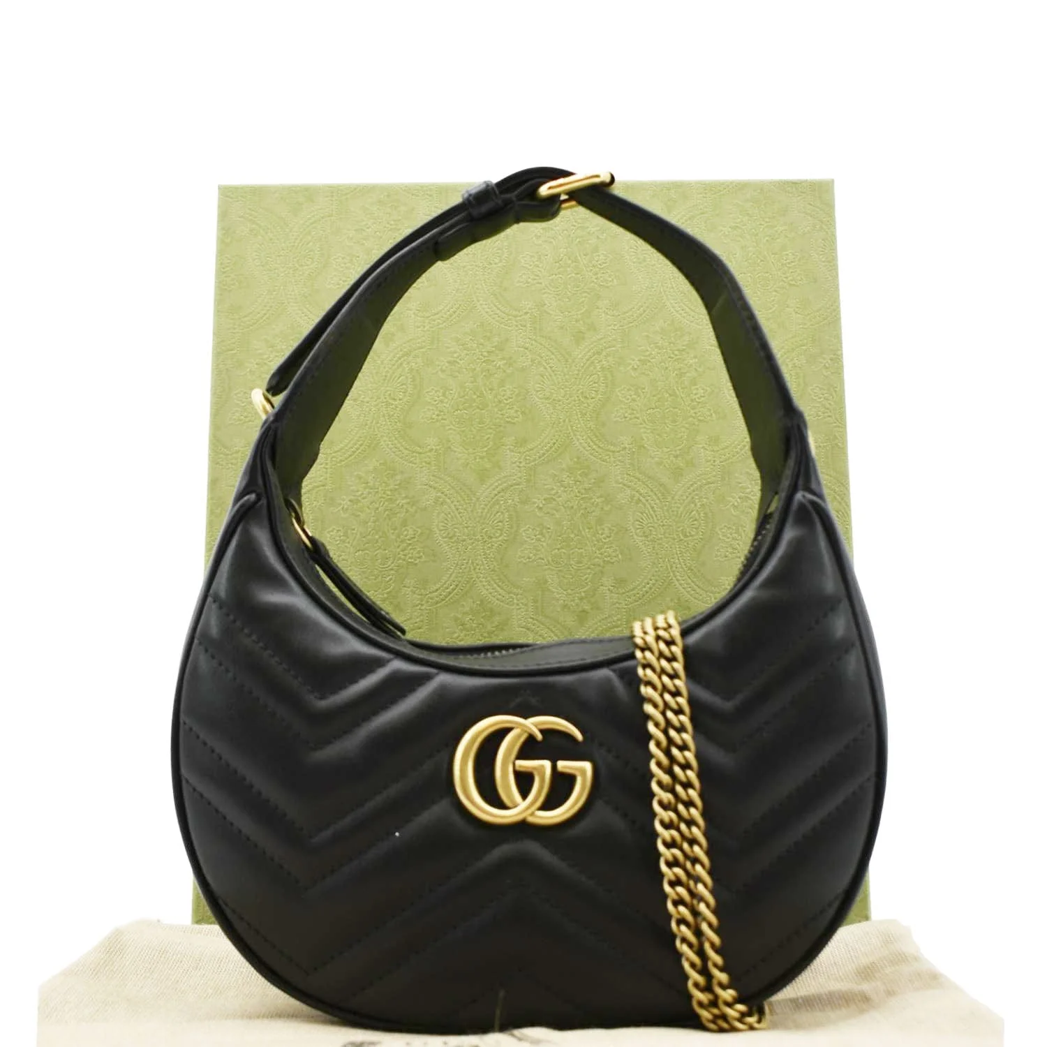 GUCCI GG Marmont Half Moon Mini Leather Shoulder Bag Black 699514 - Image 3