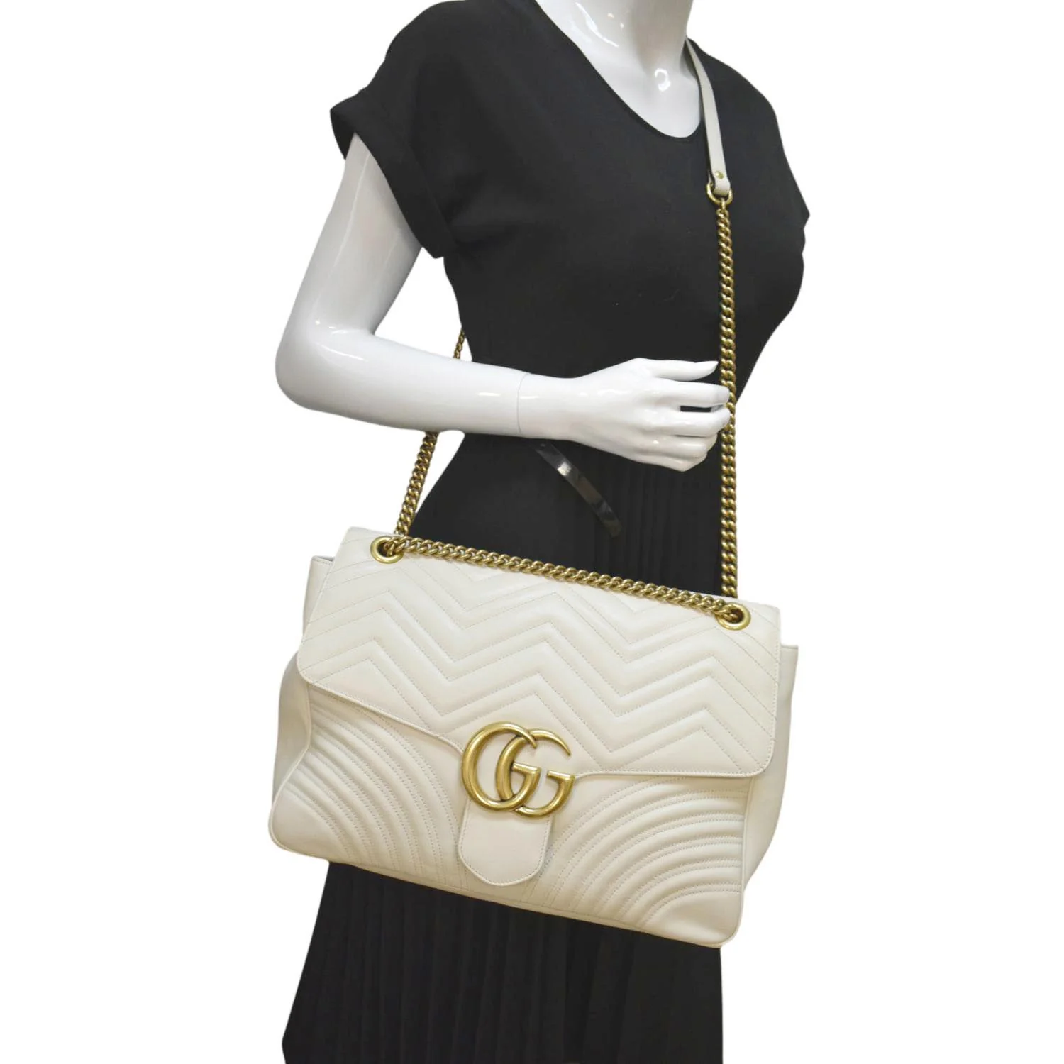 GUCCI GG Marmont Large Matelasse Leather Shoulder Bag White 498090 - Image 2