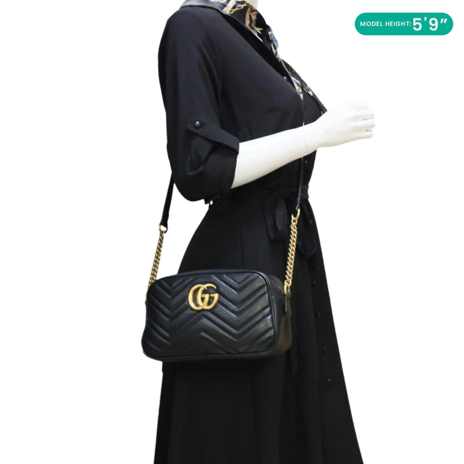 GUCCI GG Marmont Small Matelasse Chevron Leather Camera Bag Black 447632 - Image 2