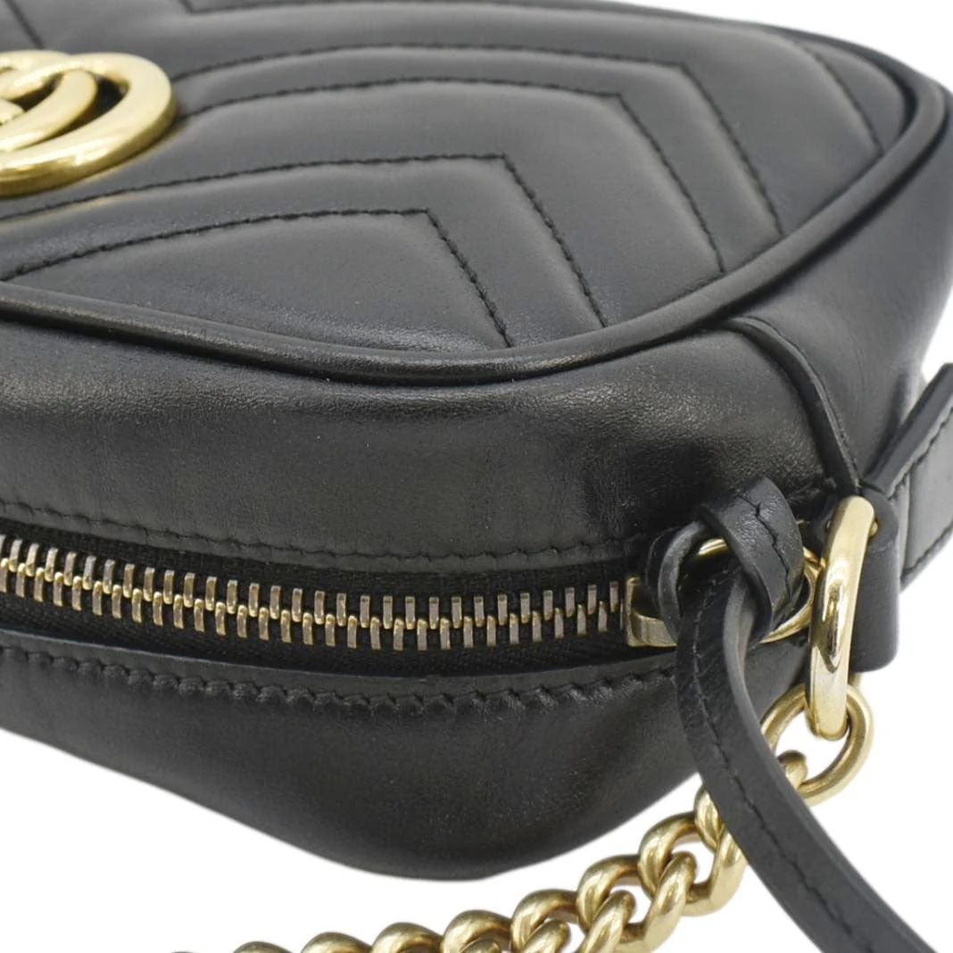 GUCCI GG Marmont Mini Matelasse Leather Crossbody Bag Black 448065 - Image 7
