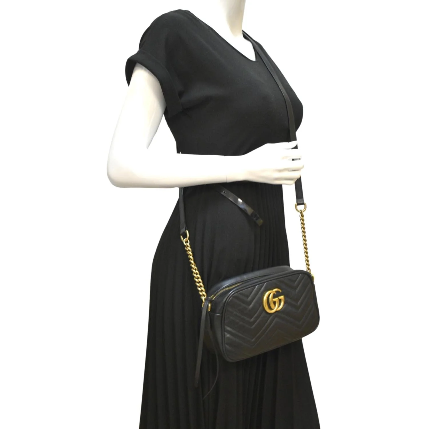 GUCCI GG Marmont Small Matelasse Leather Crossbody Bag Black 447632 - Image 2