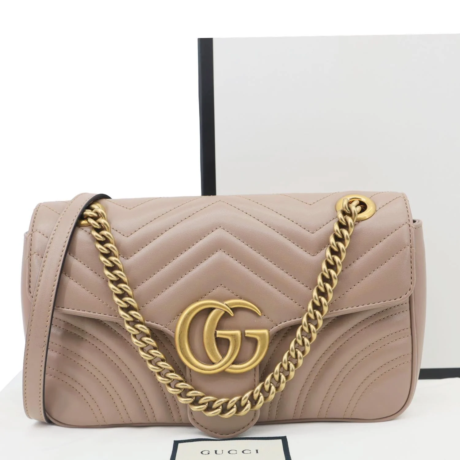 GUCCI GG Marmont Medium Matelasse Chevron Leather Crossbody Bag Taupe 443497 - Image 3