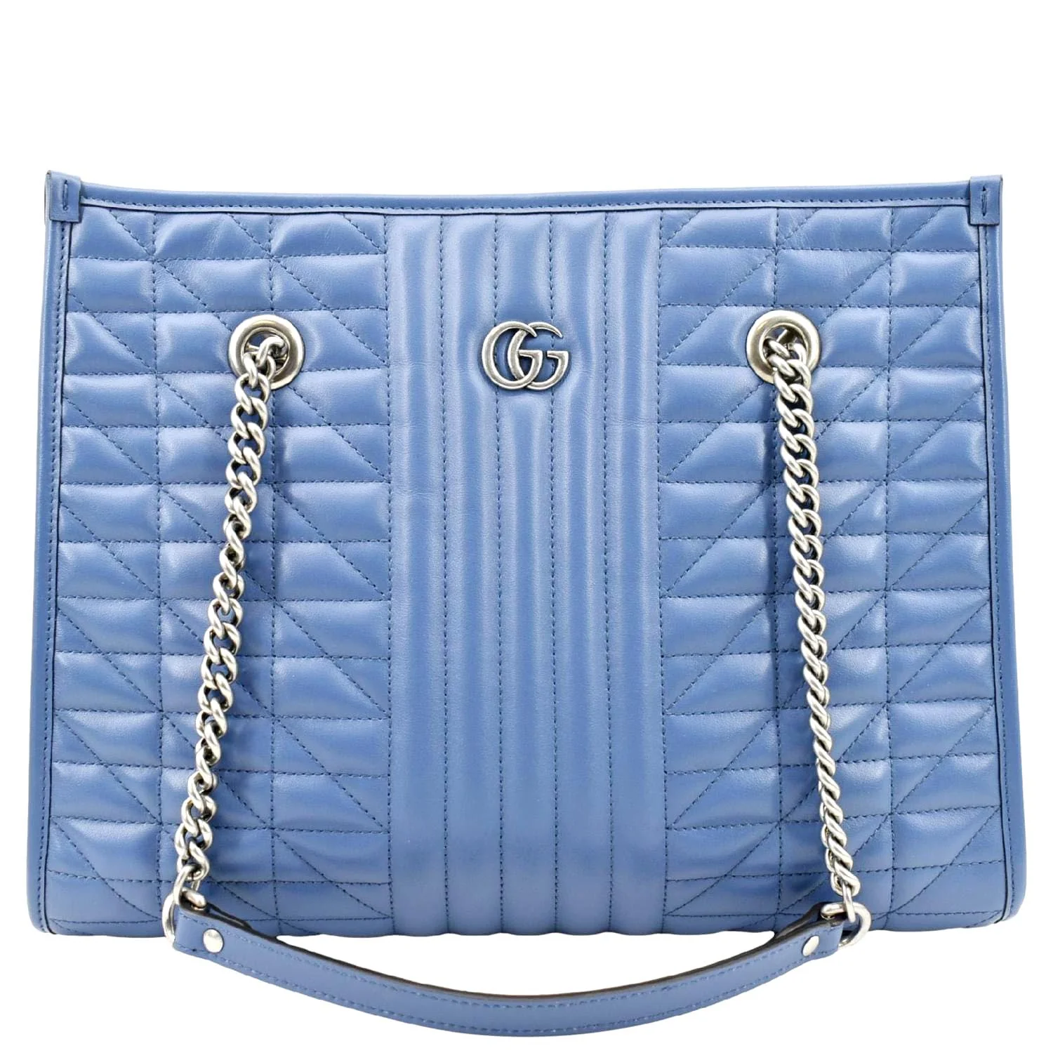 GUCCI GG Marmont Medium Metelasse Leather Tote Shoulder Bag Blue 675796 - Image 3