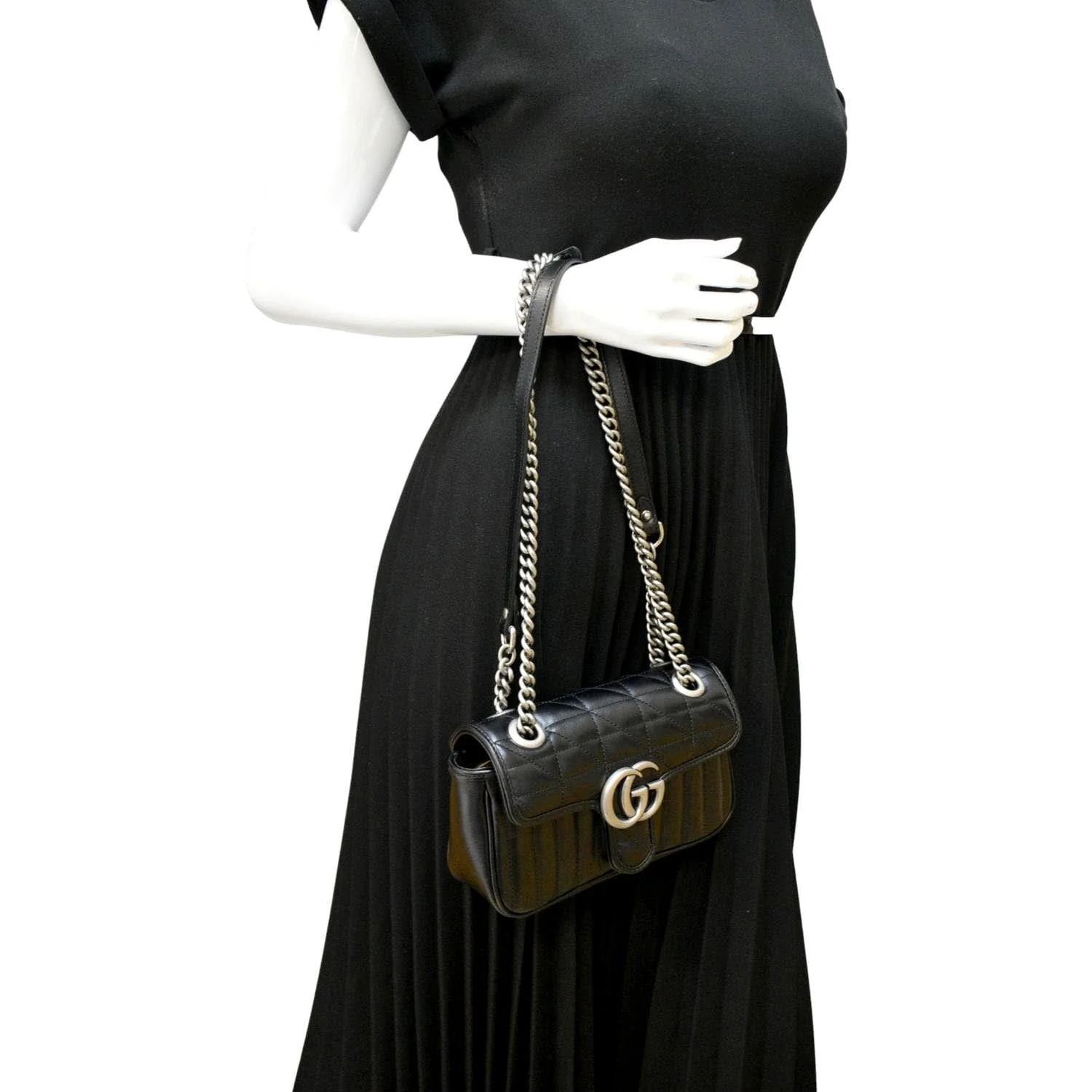 GUCCI GG Marmont Mini Leather Shoulder Bag Black 446744 - Image 2