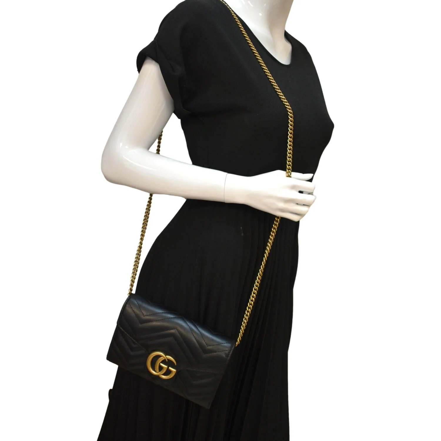 GUCCI GG Marmont Mini Matelasse Leather Crossbody Bag Black 474575 - Image 2