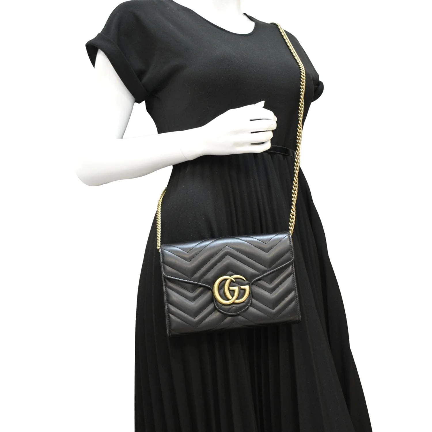 GUCCI GG Marmont Mini Matelasse Leather Crossbody Bag Black 474575 - Image 2