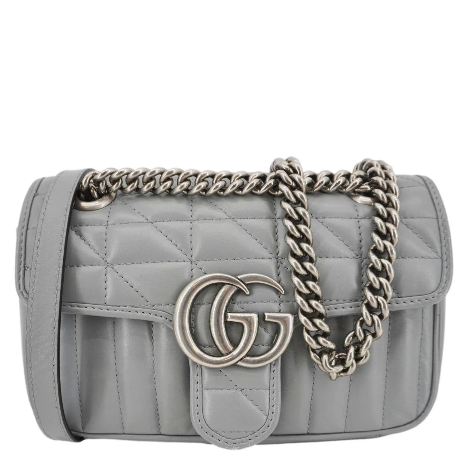 GUCCI GG Marmont Mini Matelasse Chevron Leather Shoulder Bag Gray 446744