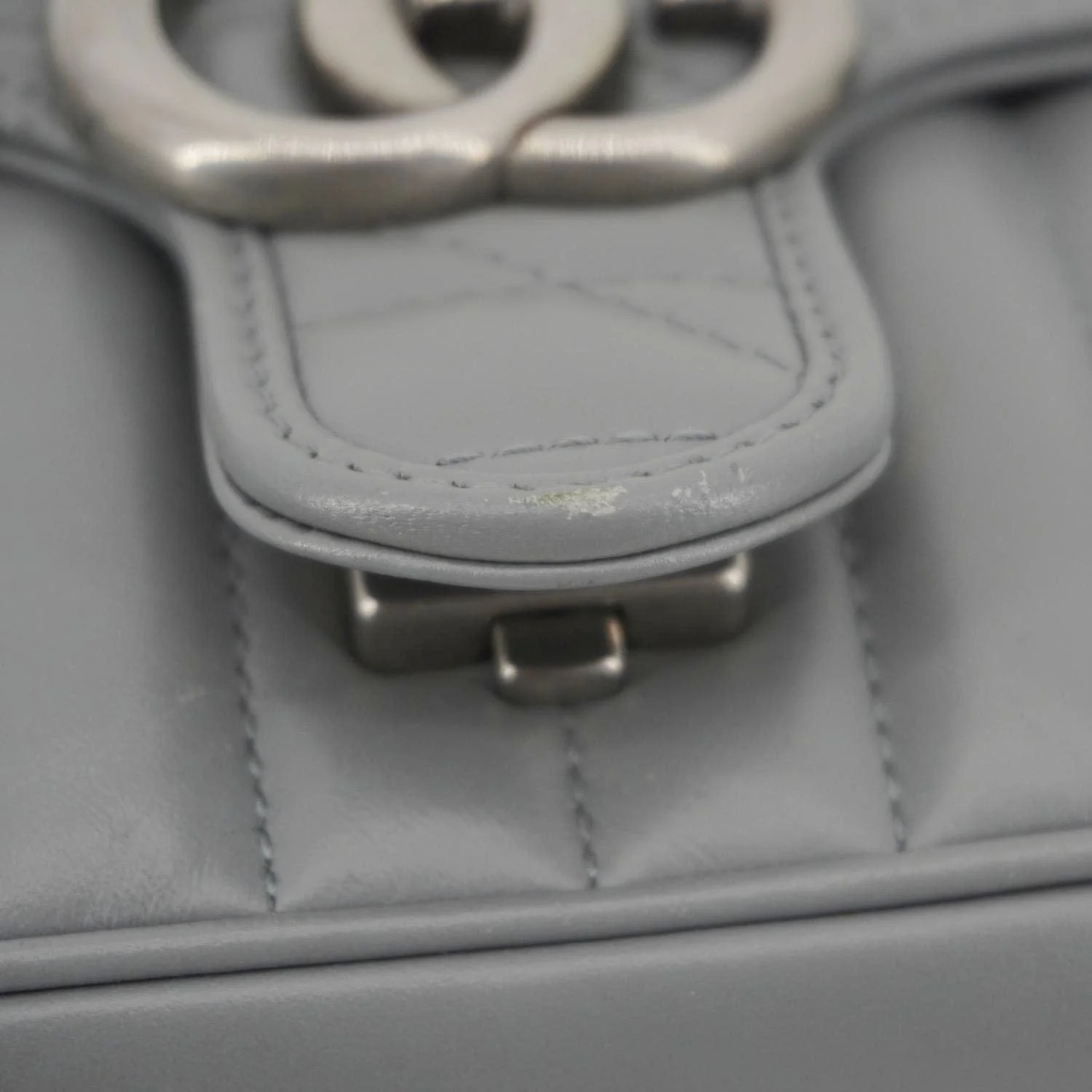 GUCCI GG Marmont Mini Matelasse Chevron Leather Shoulder Bag Gray 446744 - Image 12