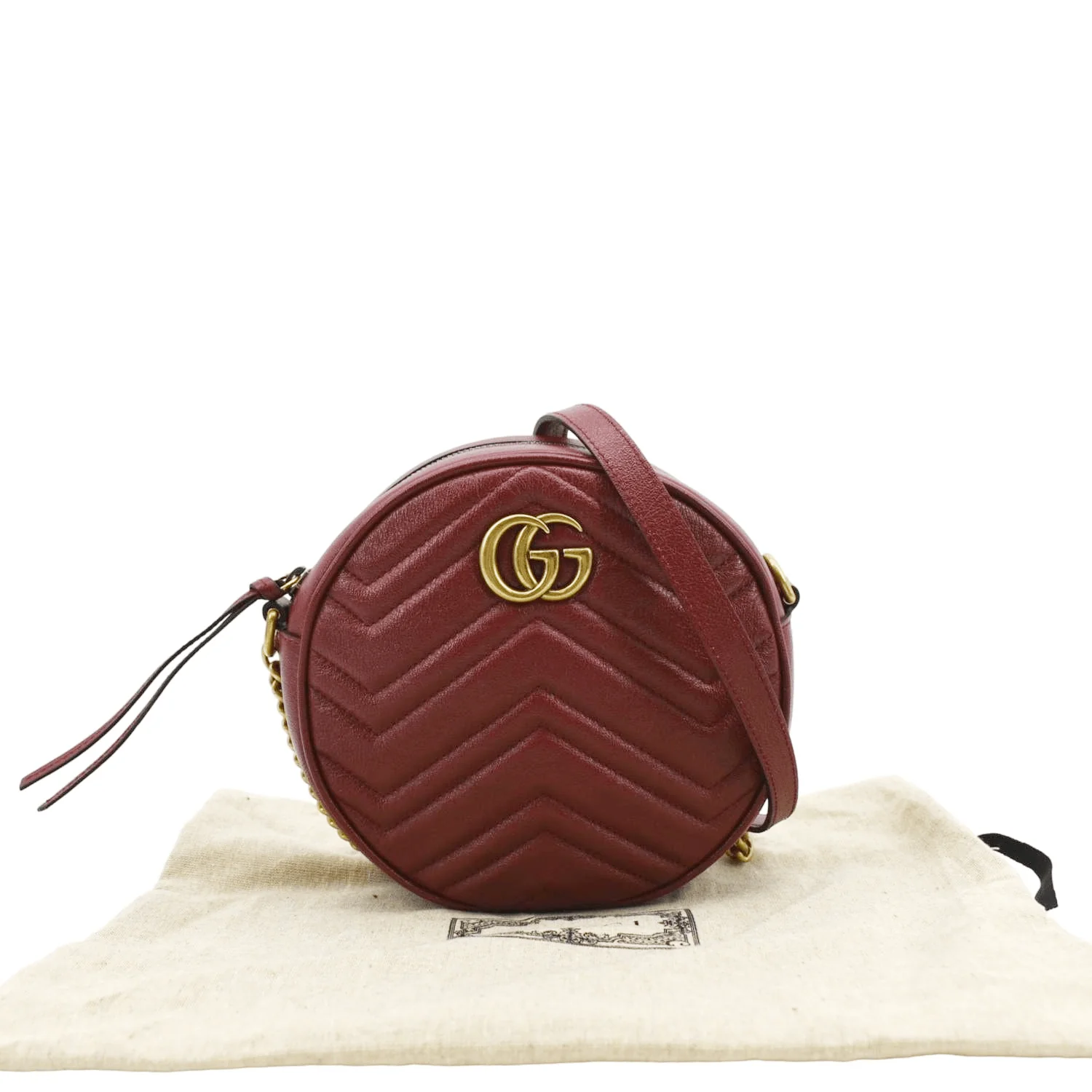GUCCI GG Marmont Mini Round Leather Crossbody Bag Red 550154 - Image 3