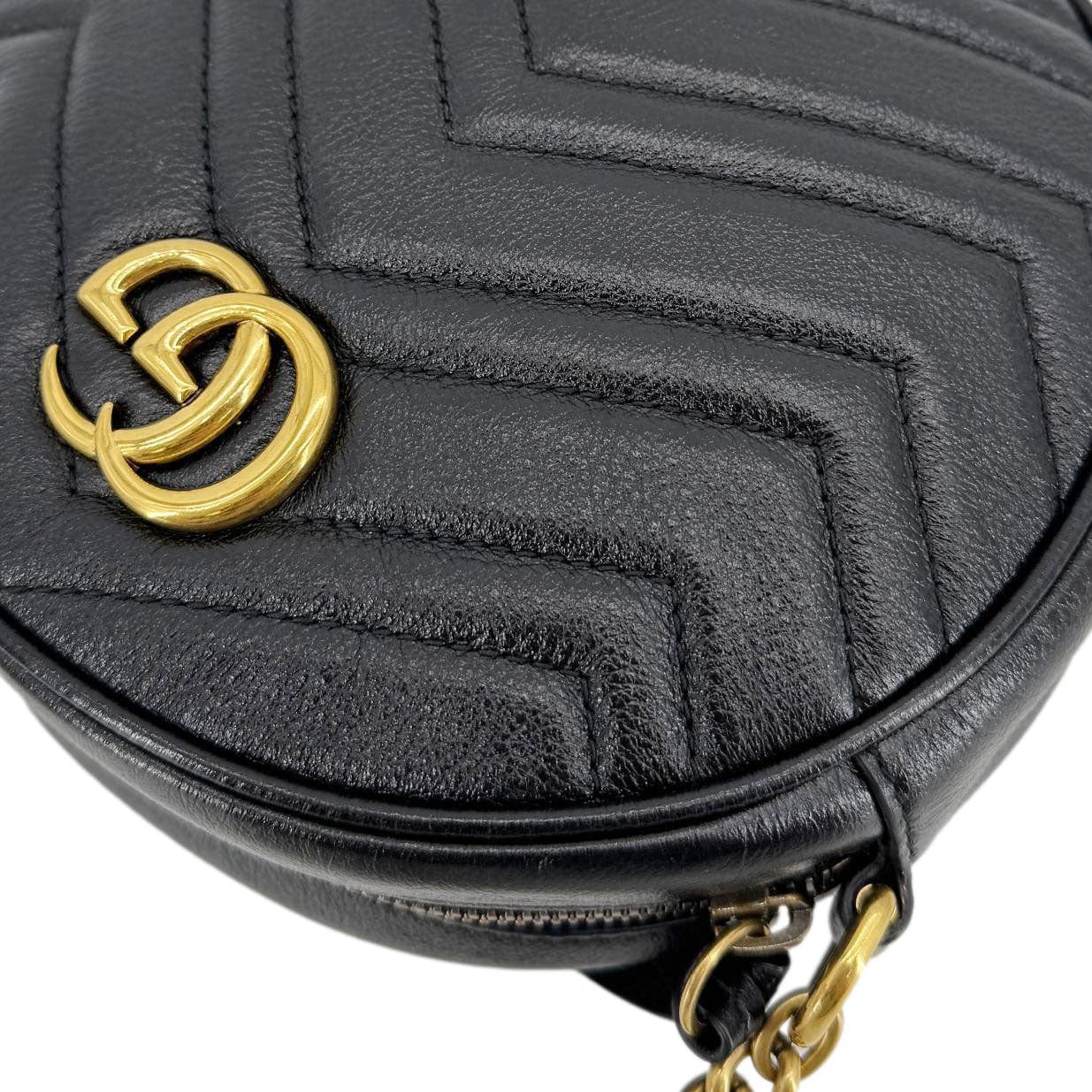 GUCCI GG Marmont Mini Round Leather Crossbody Bag Black 550154 - Image 7