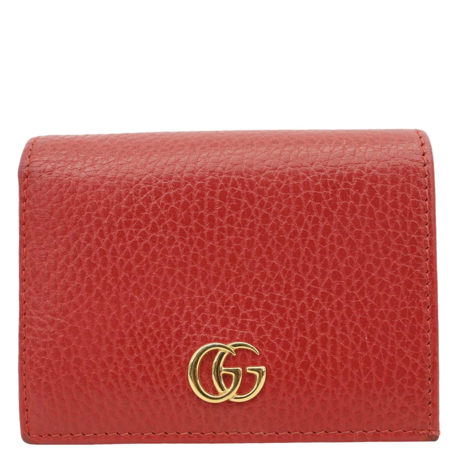 GUCCI GG Marmont Pebbled Leather Wallet Red