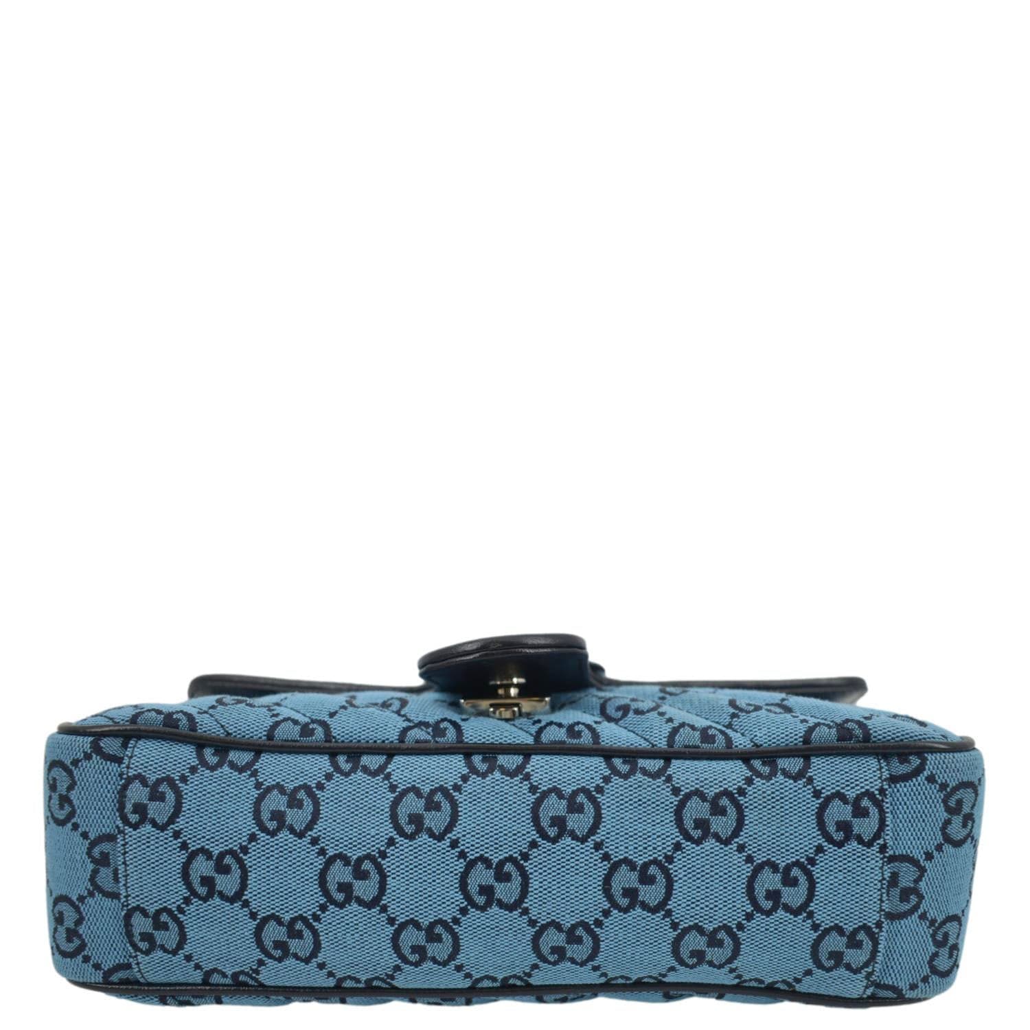 GUCCI GG Marmont Small Matelasse Canvas Shoulder Bag Blue 443497 - Image 11