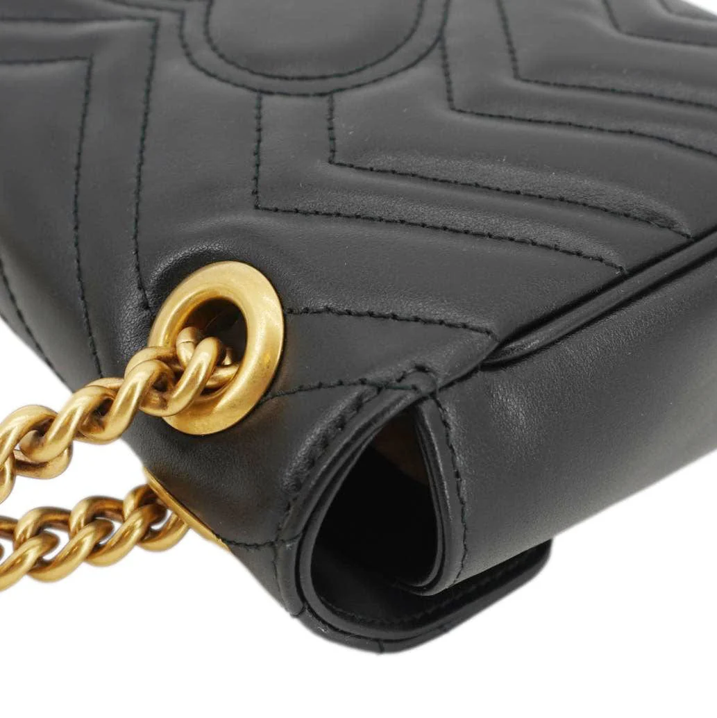 GUCCI GG Marmont Mini Leather Shoulder Bag Black 446744 - Image 7