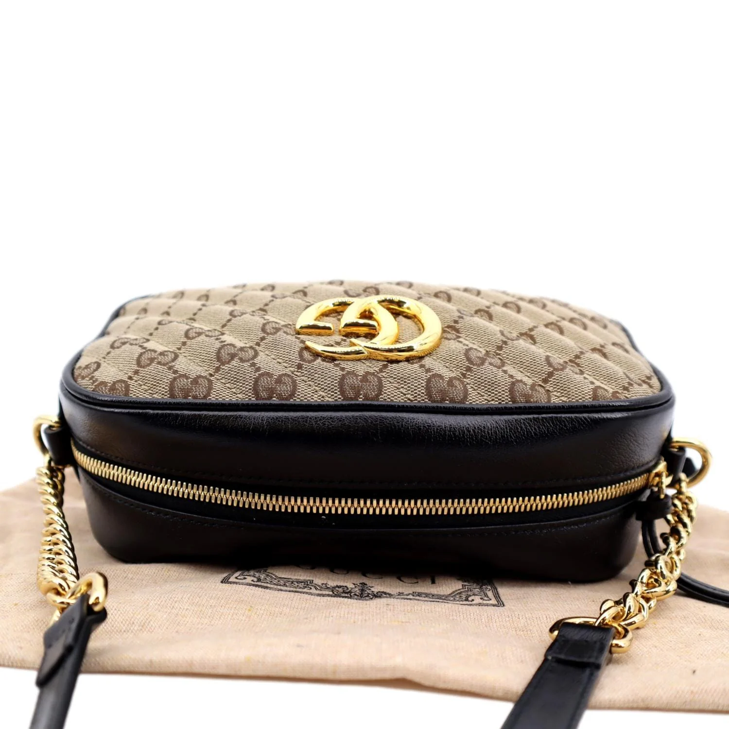 GUCCI GG Marmont Small Matelasse Canvas Leather Crossbody Bag Beige 447632 - Image 4