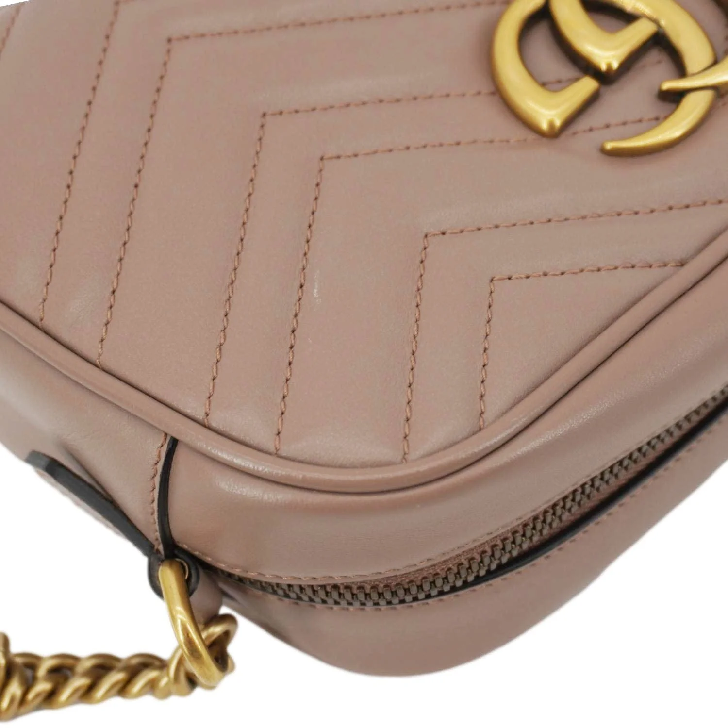 GUCCI GG Marmont Small Matelasse Chevron Leather Camera Bag Beige 447632 - Image 7