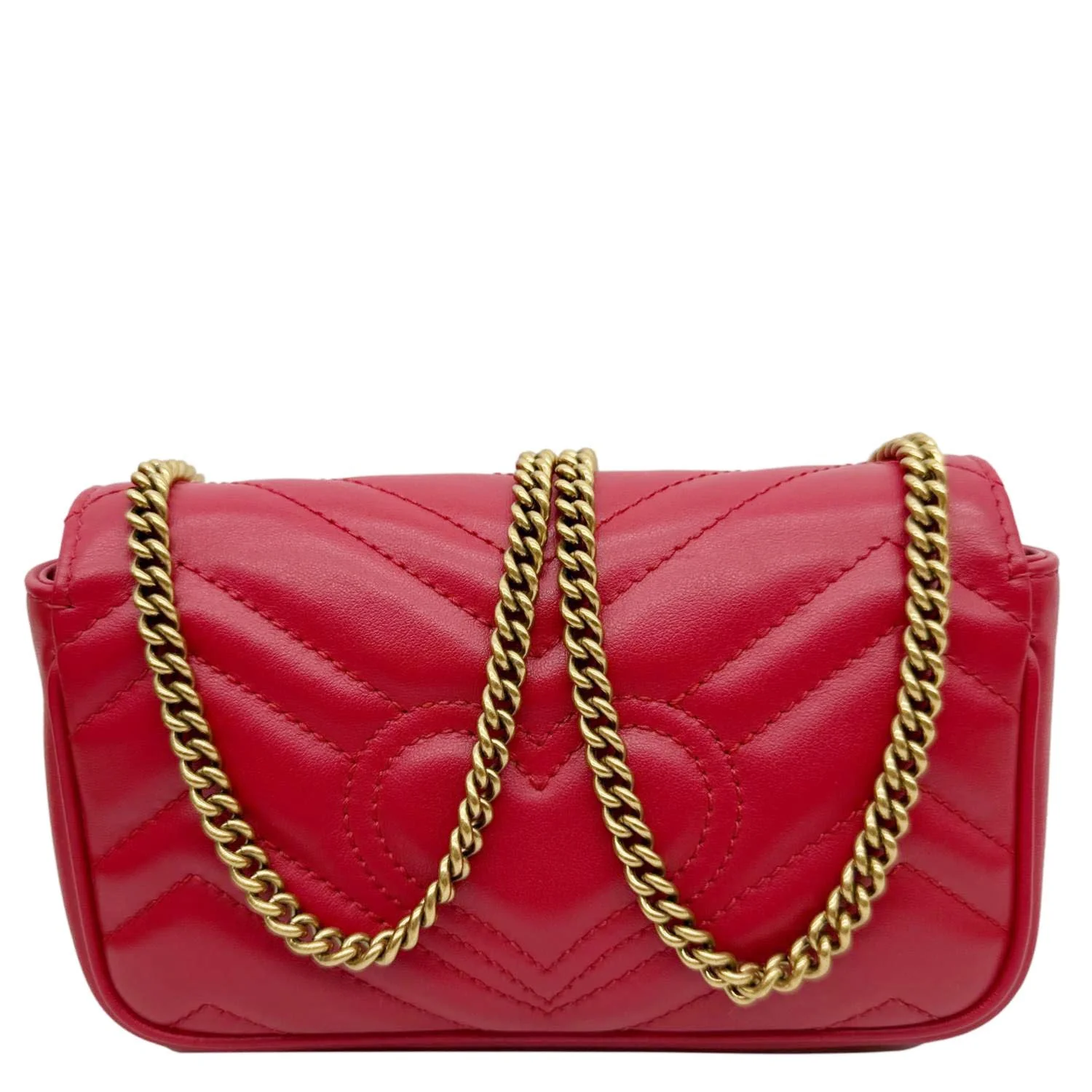 GUCCI GG Marmont Super Mini Matelasse Leather Crossbody Bag Red 476433 - Image 4