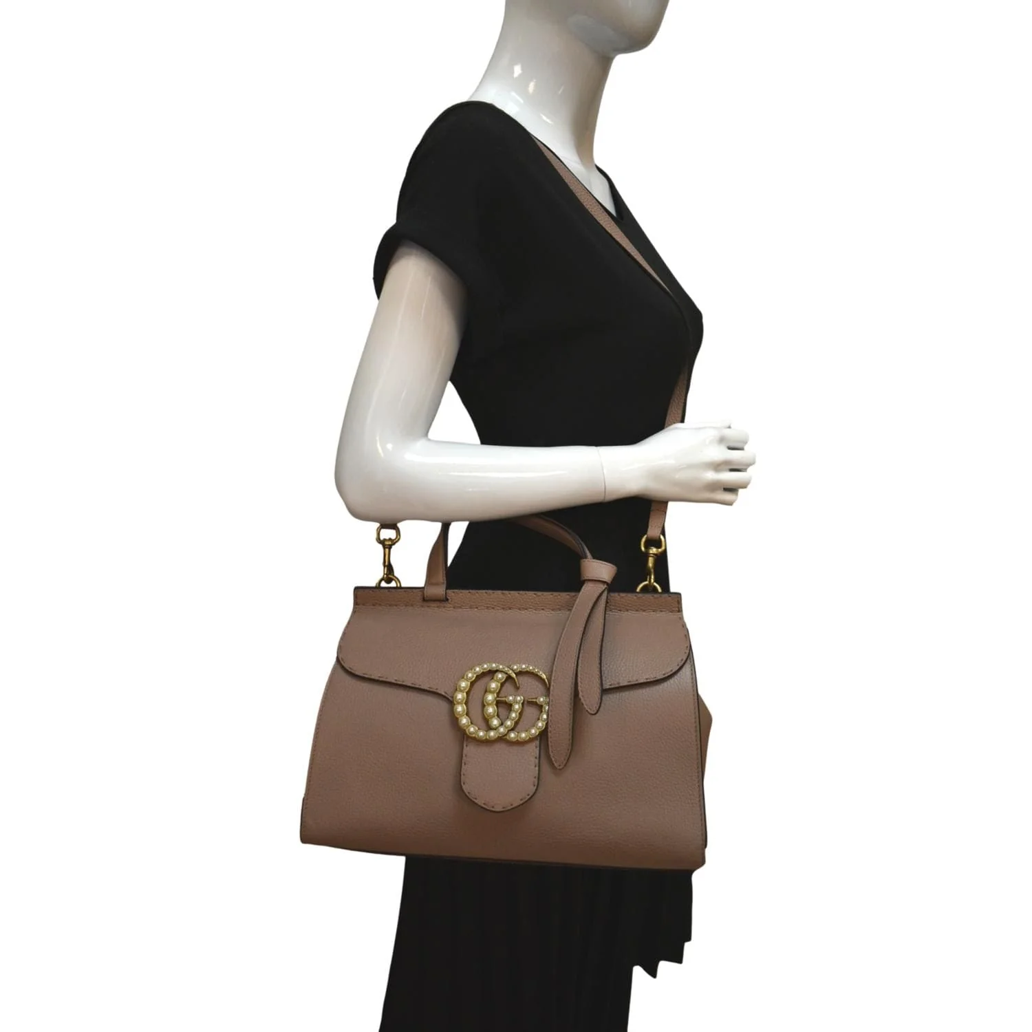 GUCCI GG Marmont Leather Top Handle Shoulder Bag Beige 421890 - Image 2