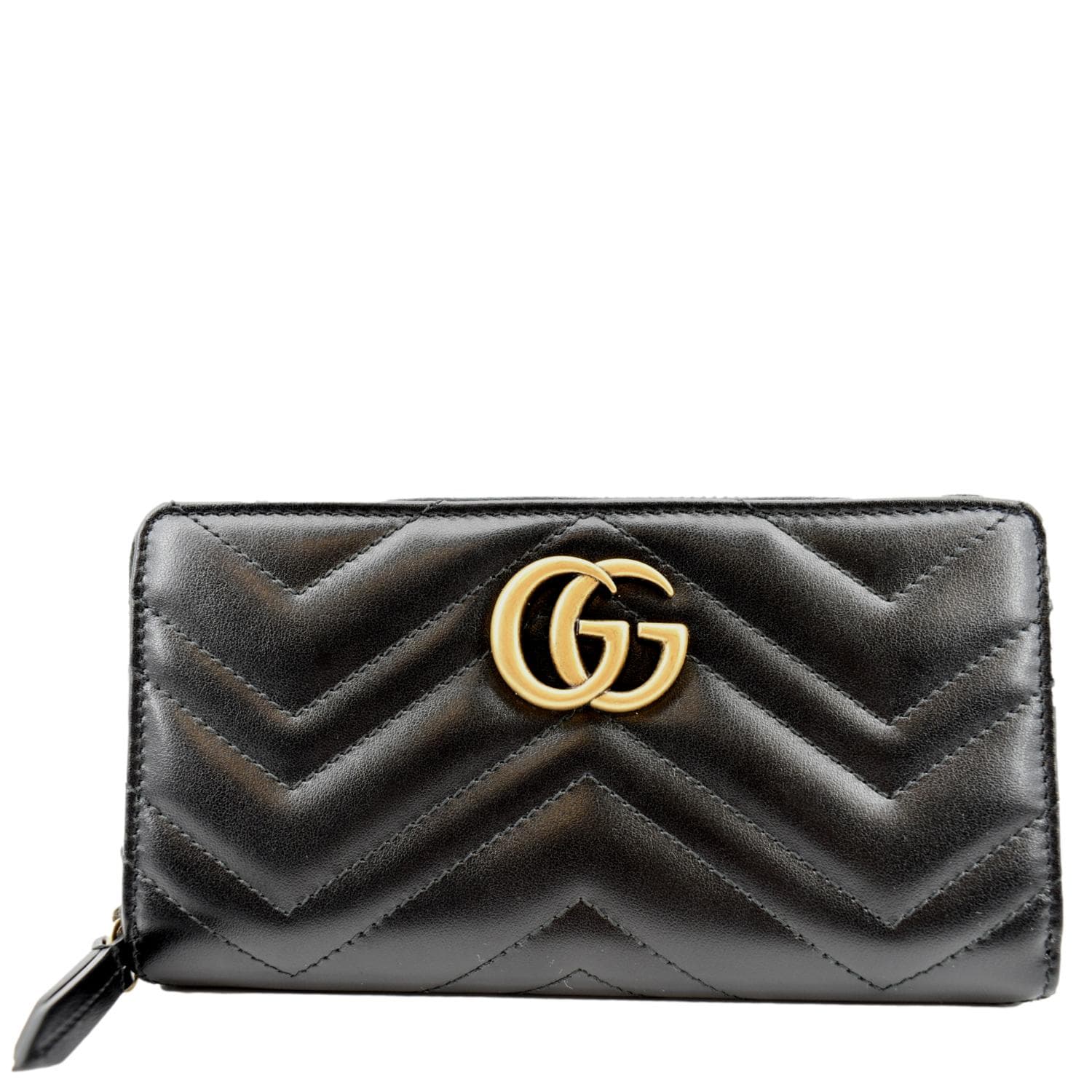 GUCCI GG Marmont Matelasse Chevron Leather Zip Around Wallet Black 443123 - Image 3