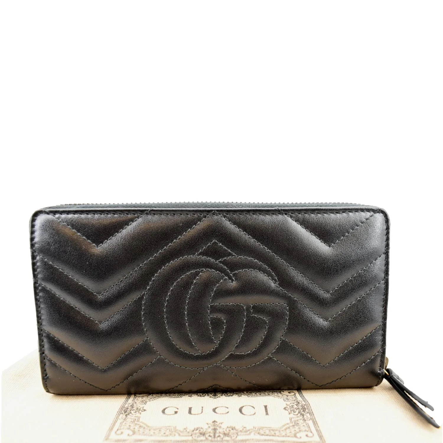 GUCCI GG Marmont Matelasse Chevron Leather Zip Around Wallet Black 443123 - Image 4