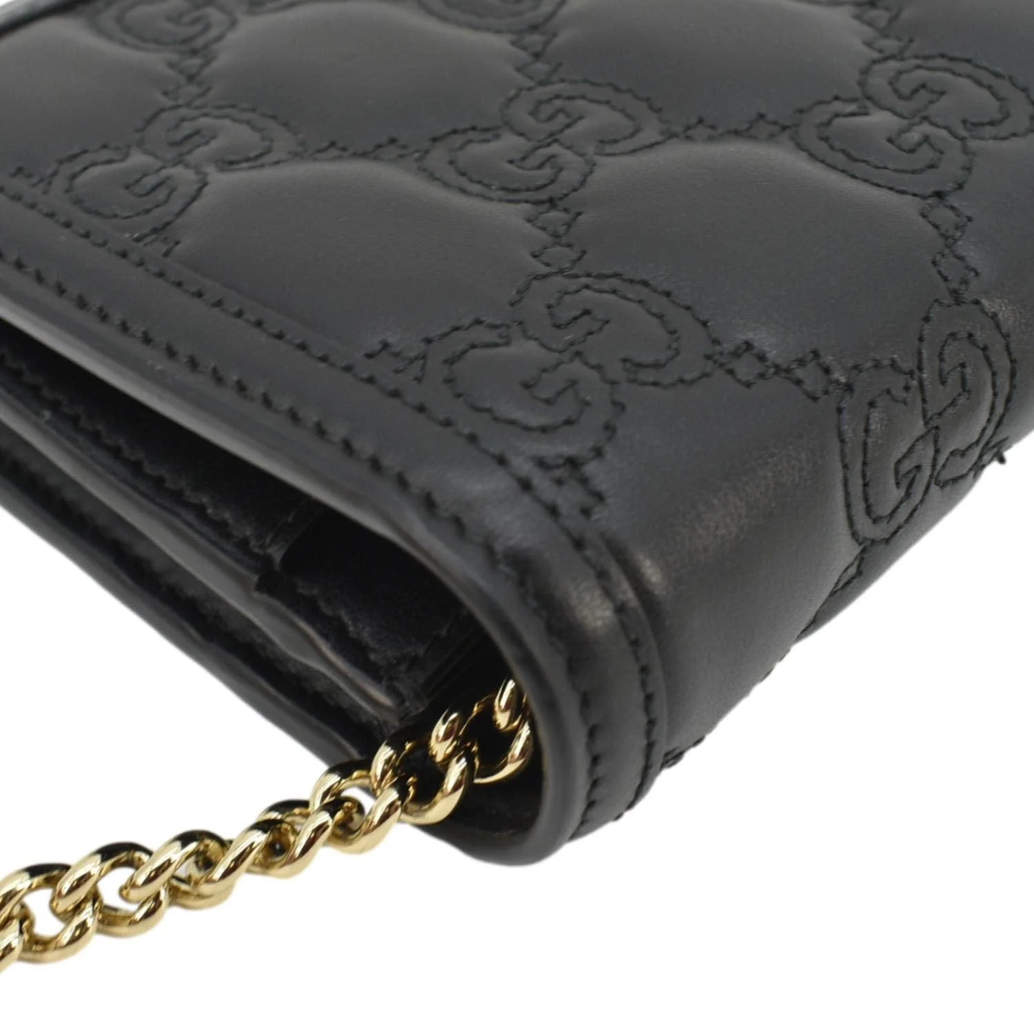 GUCCI GG Matelasse Leather Chain Wallet Shoulder Bag Black 723787 - Image 6