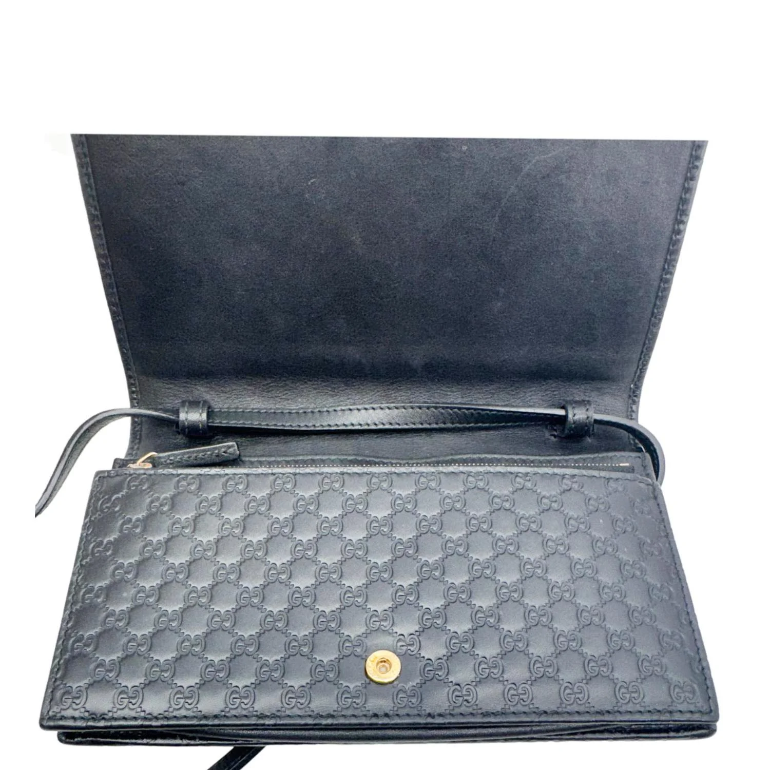 GUCCI GG Micro Leather Crossbody Wallet Black 466507 - Image 14