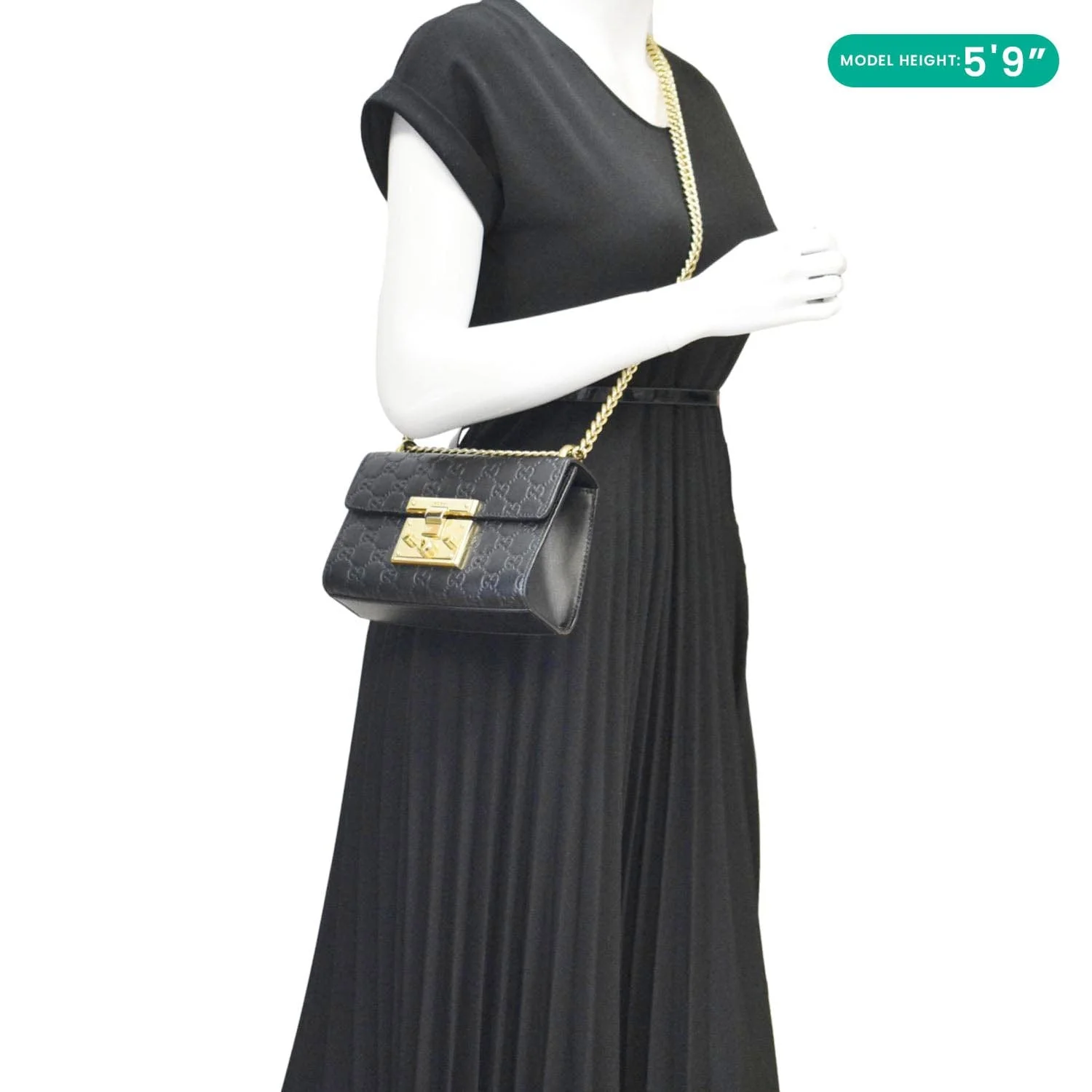 GUCCI Signature Padlock Leather Top Handle Shoulder Bag Black 409487 - Image 2