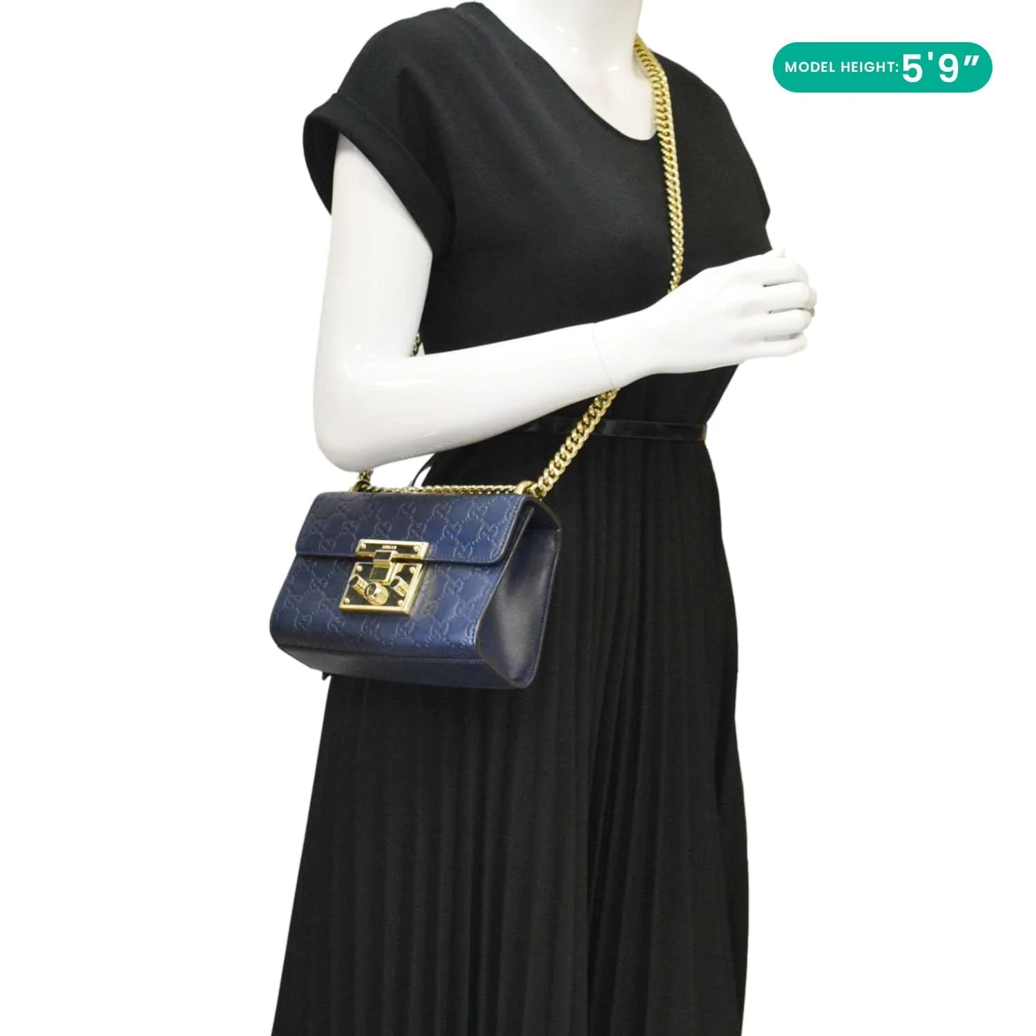 GUCCI Signature Padlock Small Leather Top Handle Shoulder Bag Blue 409487 - Image 2