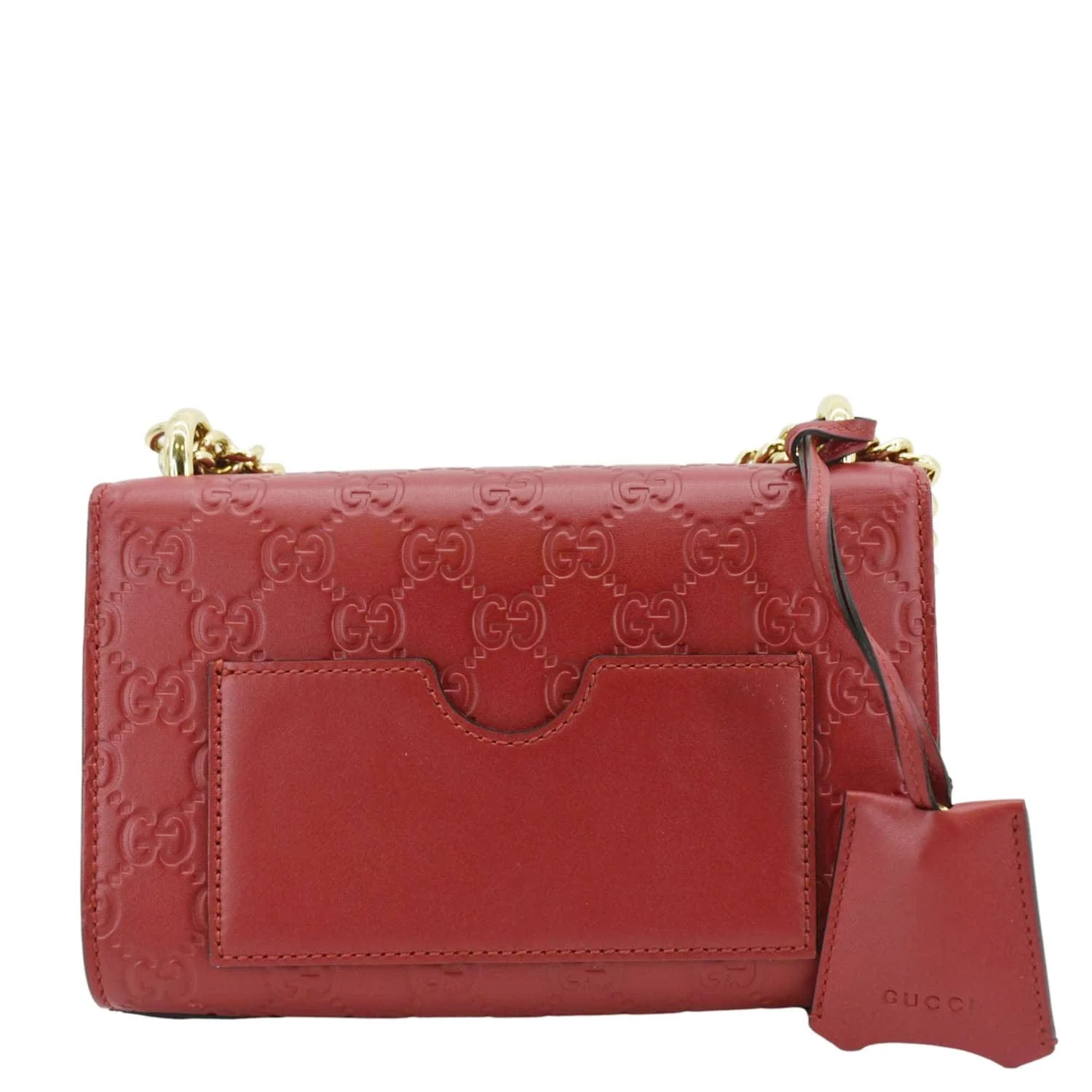 GUCCI Signature Padlock Leather Top Handle Shoulder Bag Red 409487 - Image 3