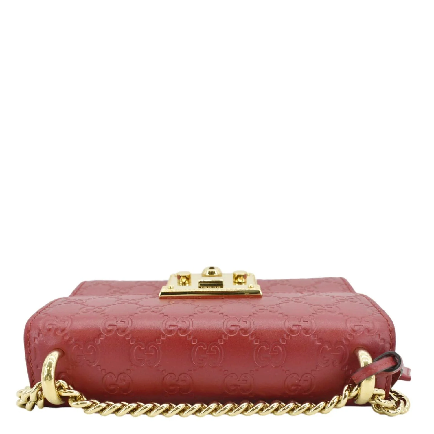 GUCCI Signature Padlock Leather Top Handle Shoulder Bag Red 409487 - Image 5