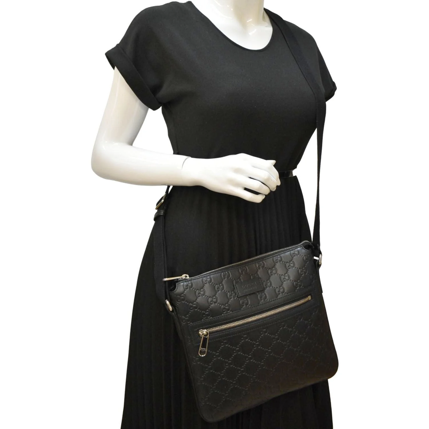 GUCCI GG Signature Leather Messenger Bag Black 406410 - Image 2