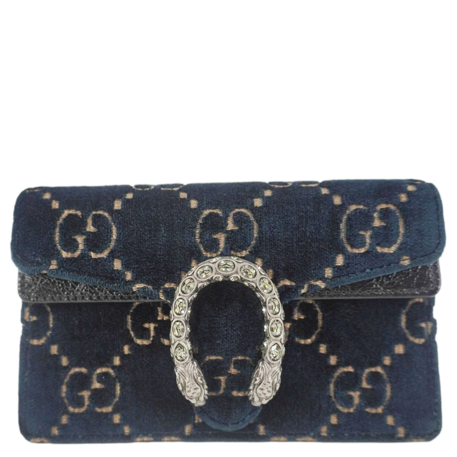 GUCCI Dionysus Super Mini GG Monogram Velvet Crossbody Bag Blue - Image 4