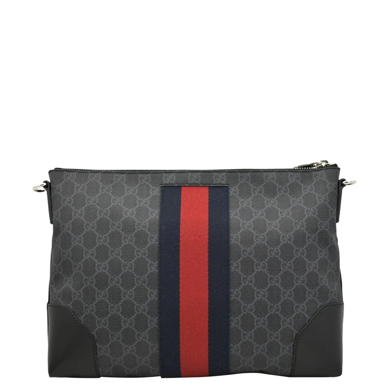 GUCCI East West GG Supreme Web Messenger Bag Black 474139 - Image 4