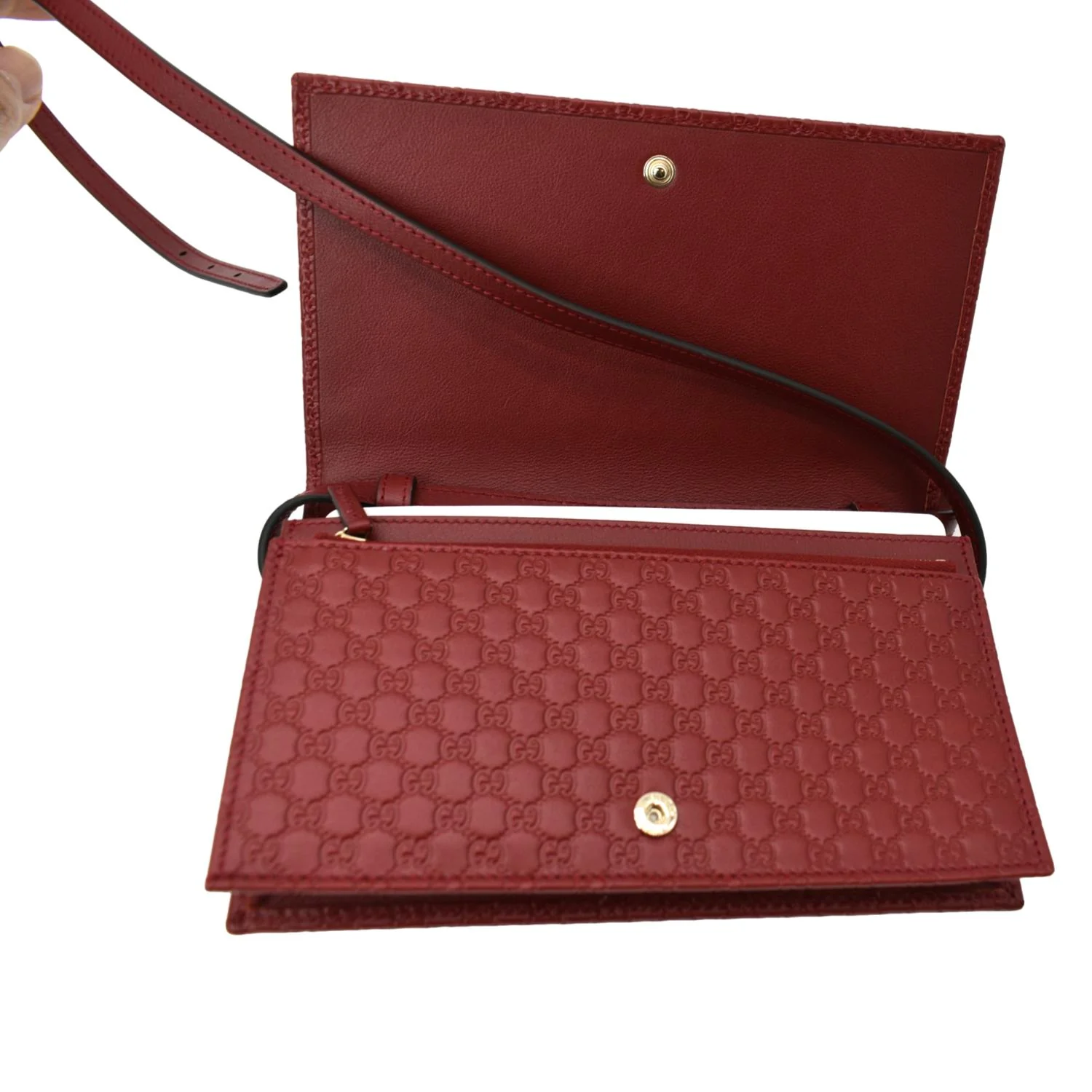 GUCCI Micro GG Leather Crossbody Wallet Red 466507 - Image 11
