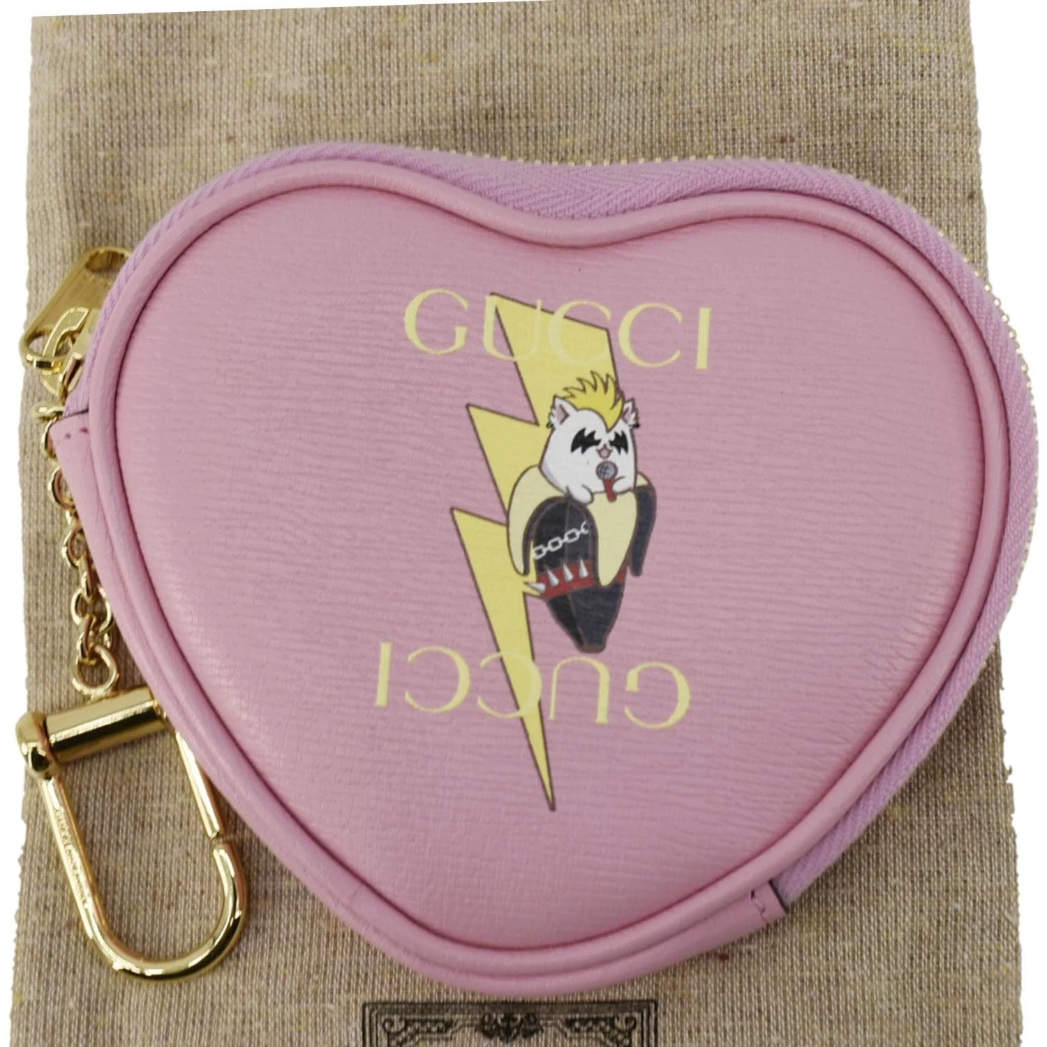 Gucci Bananya Heart Print Leather Coin Case Pink 701062 - Image 2