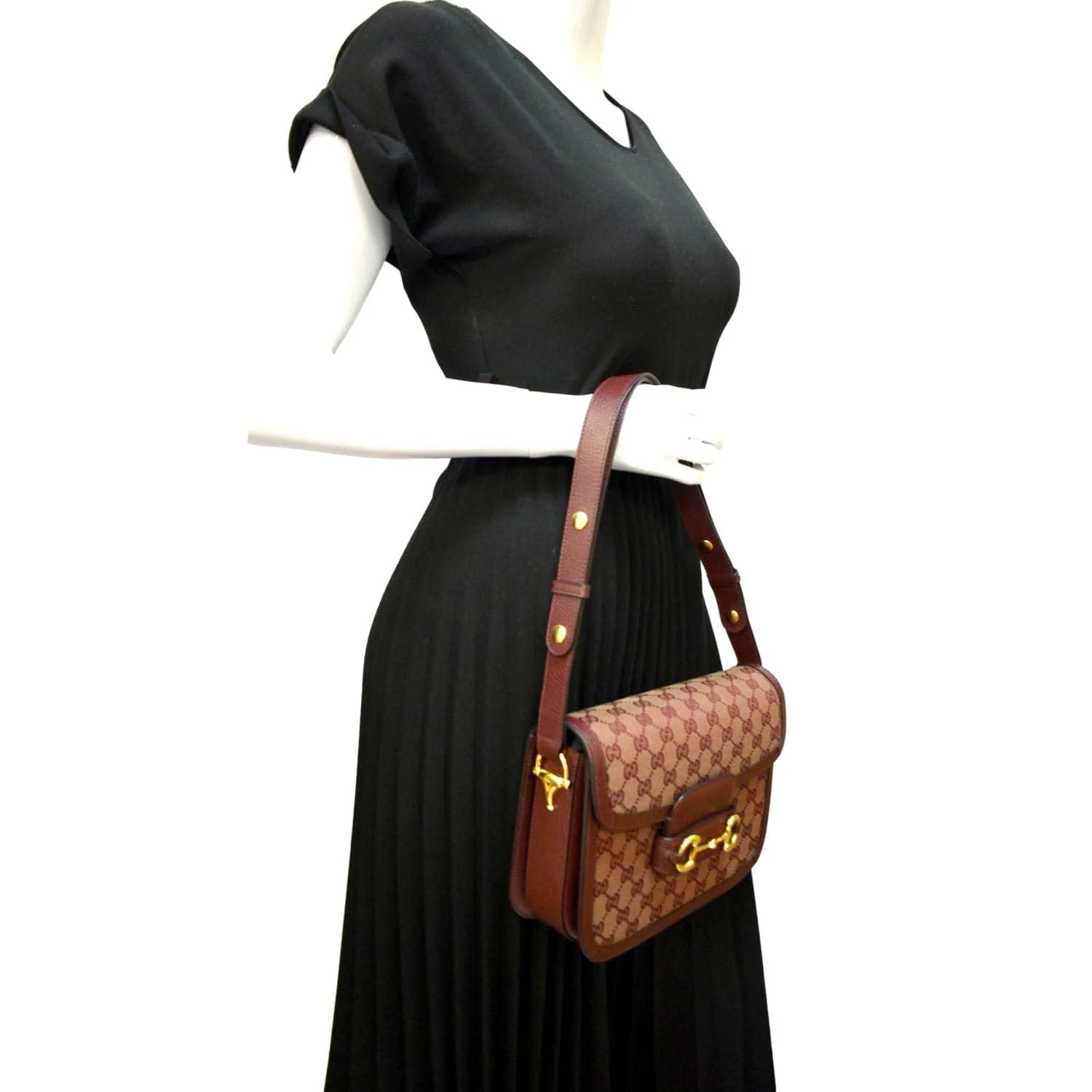 GUCCI Horsebit 1955 GG Supreme Canvas Shoulder Bag Burgundy 602204 - Image 2