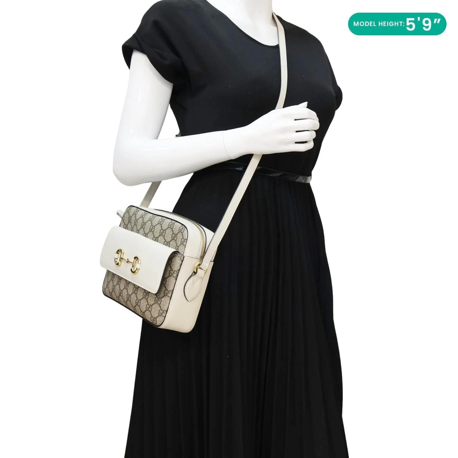 GUCCI Horsebit 1955 Small GG Supreme Canvas Shoulder Bag White 645454 - Image 2