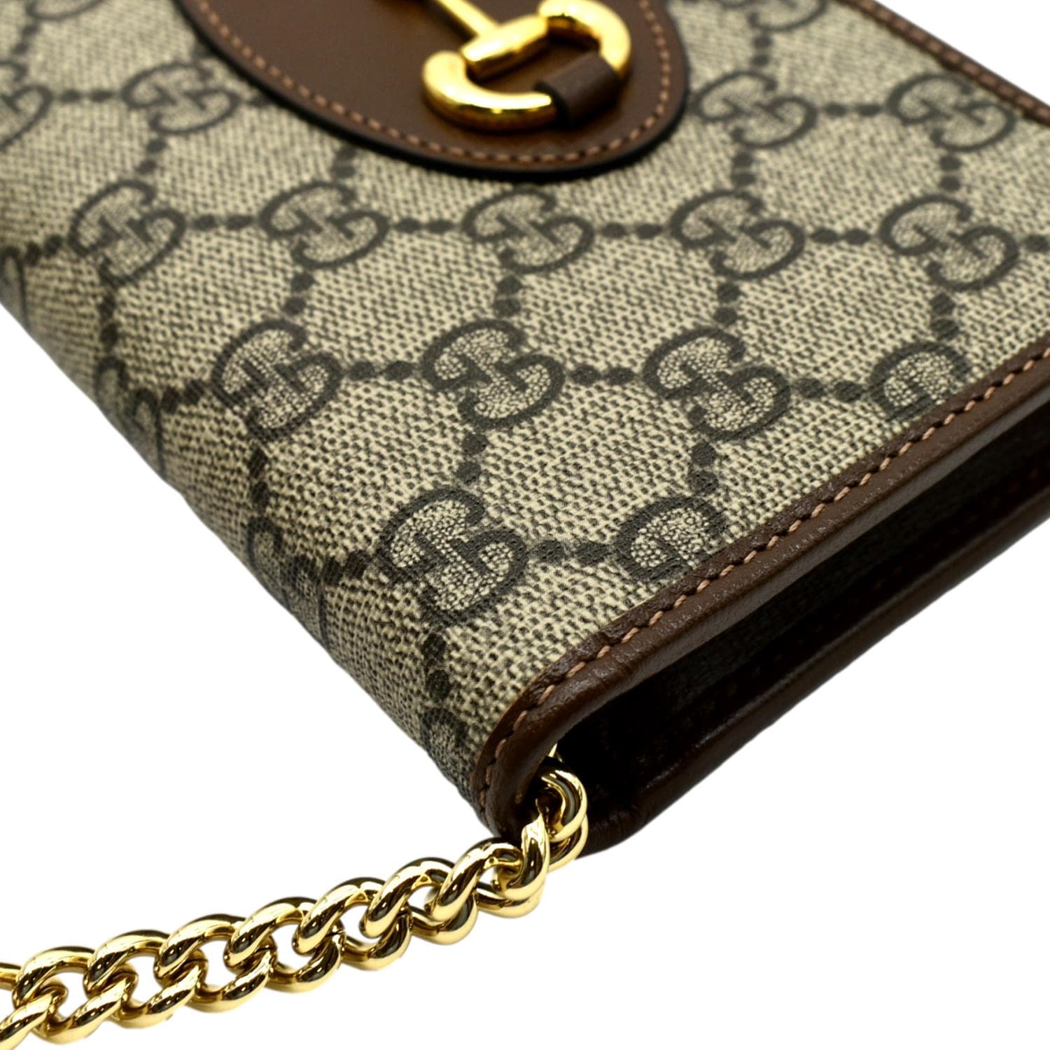GUCCI Horsebit 1955 GG Supreme Canvas Crossbody Chain Wallet Beige 621392 - Image 5