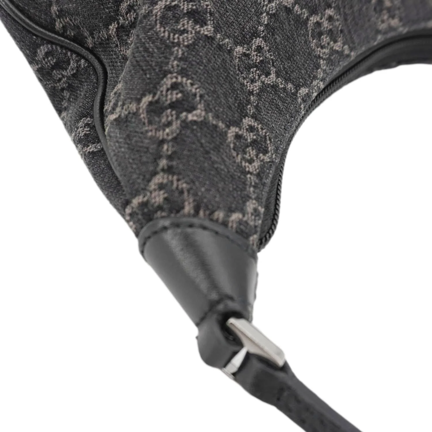 GUCCI Horsebit Slim Small GG Monogram Denim Hobo Shoulder Bag Black 774719 - Image 6