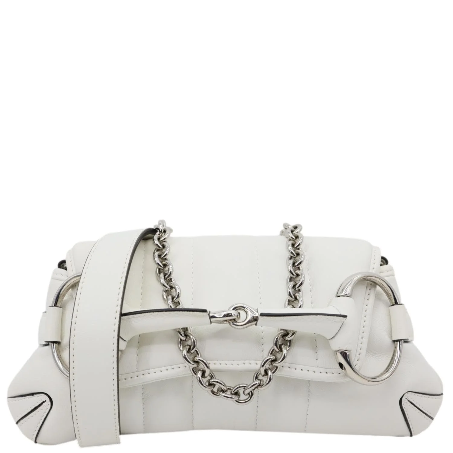 GUCCI Horsebit Quilted Lambskin Leather Chain Shoulder Bag White 764339
