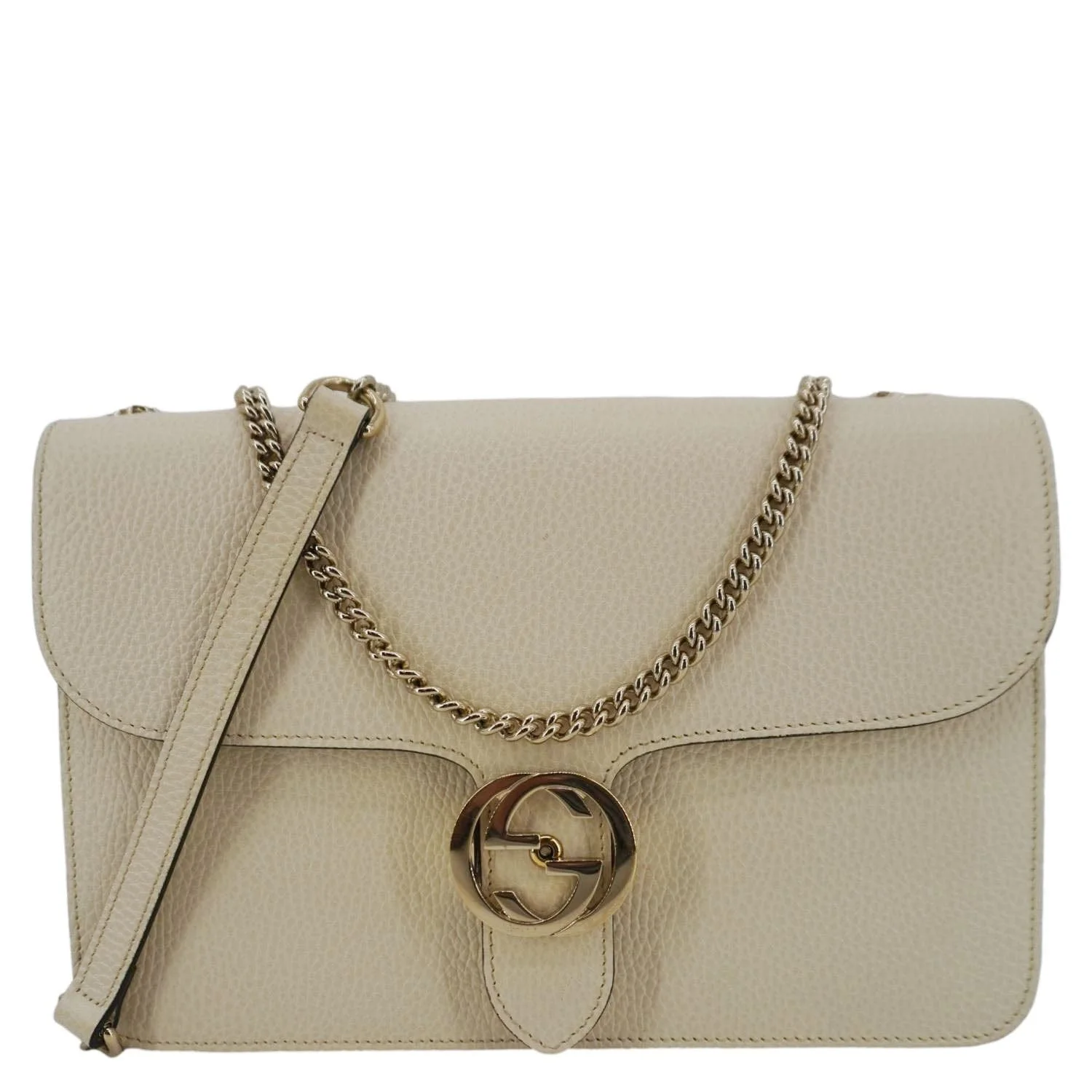 GUCCI Interlocking GG Medium Calfskin Leather Shoulder Bag Off White 510303