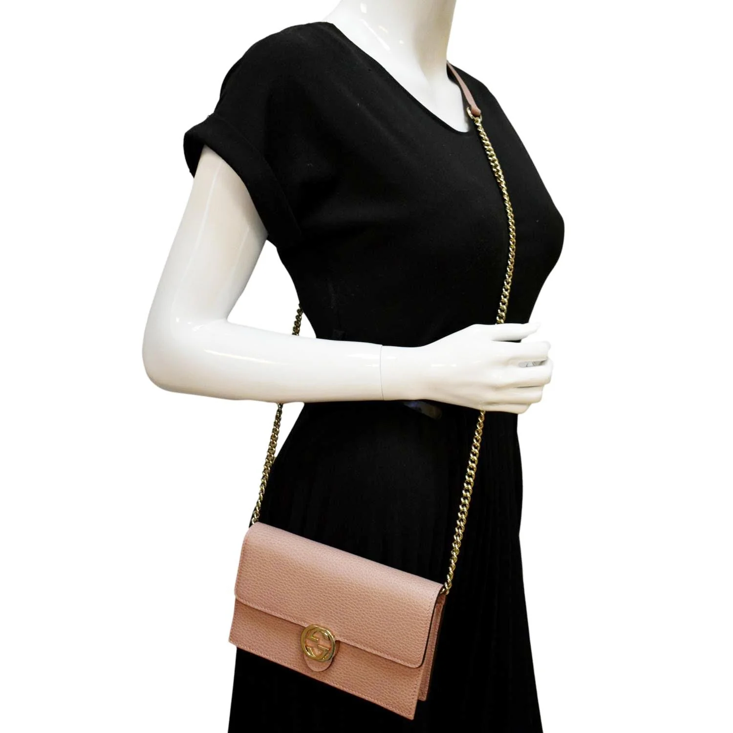 GUCCI GG Interlocking Pebbled Leather Crossbody Bag Light Pink 510314 - Image 2