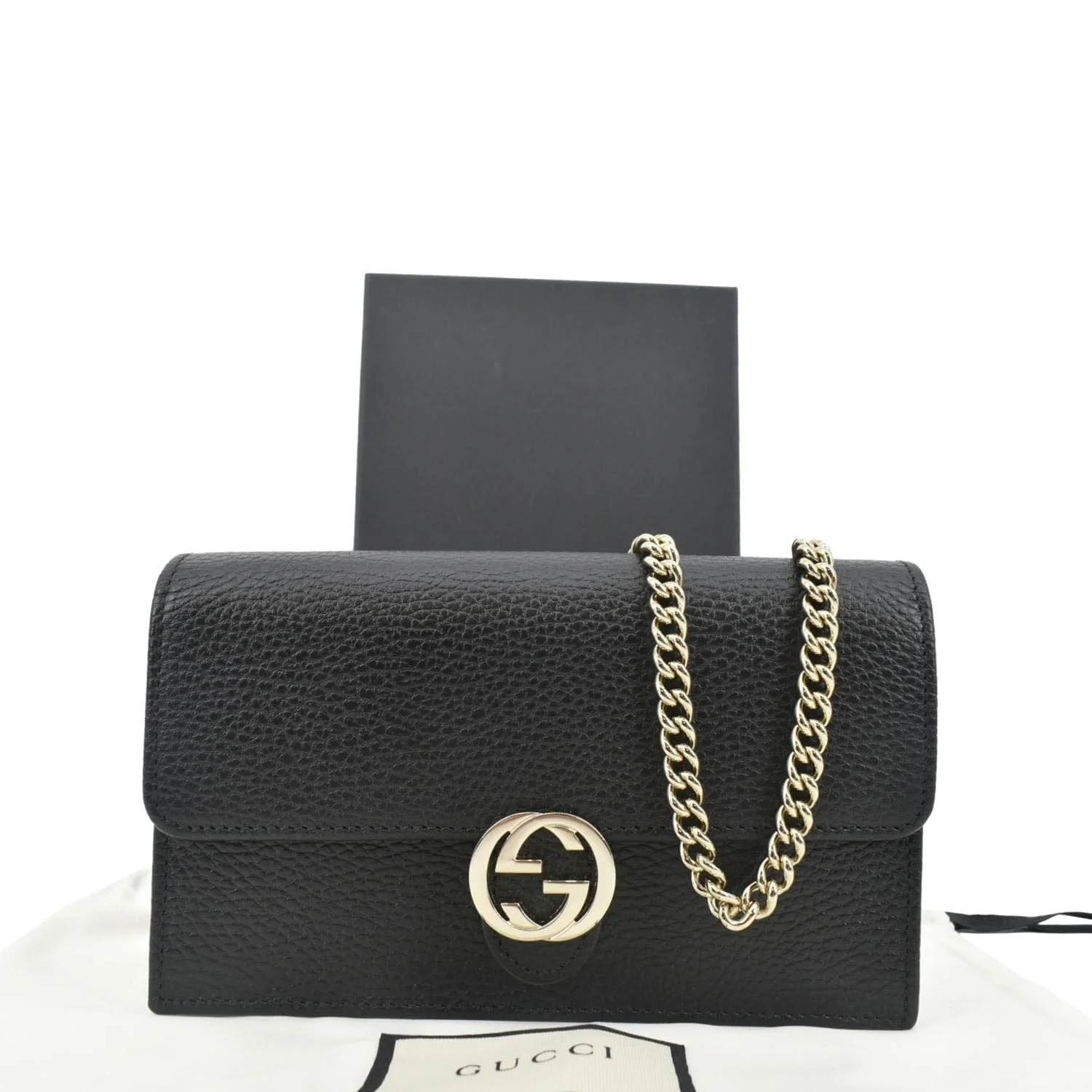 GUCCI GG Interlocking Pebbled Leather Crossbody Bag Black 615523 - Image 3